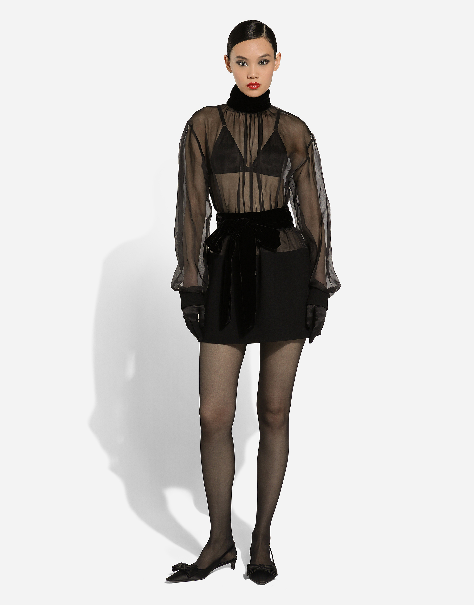 Dolce & Gabbana High Collar Long Sleeve Dress In Black