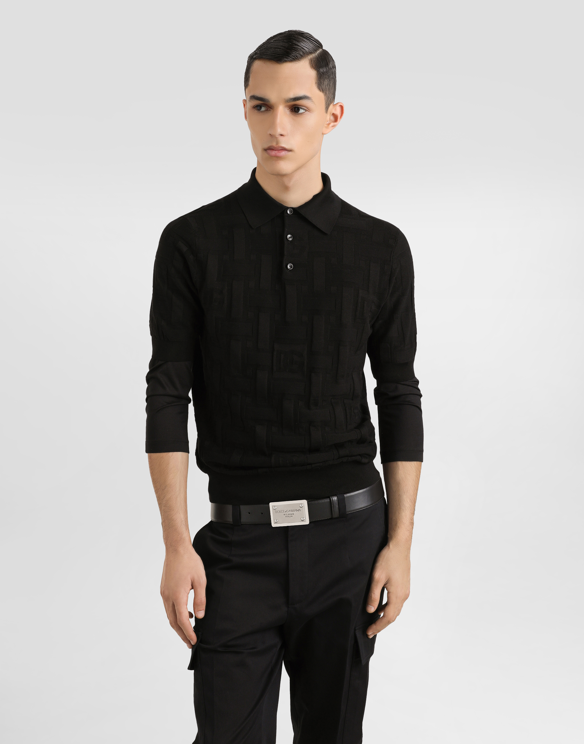 Silk polo-shirt with jacquard logo