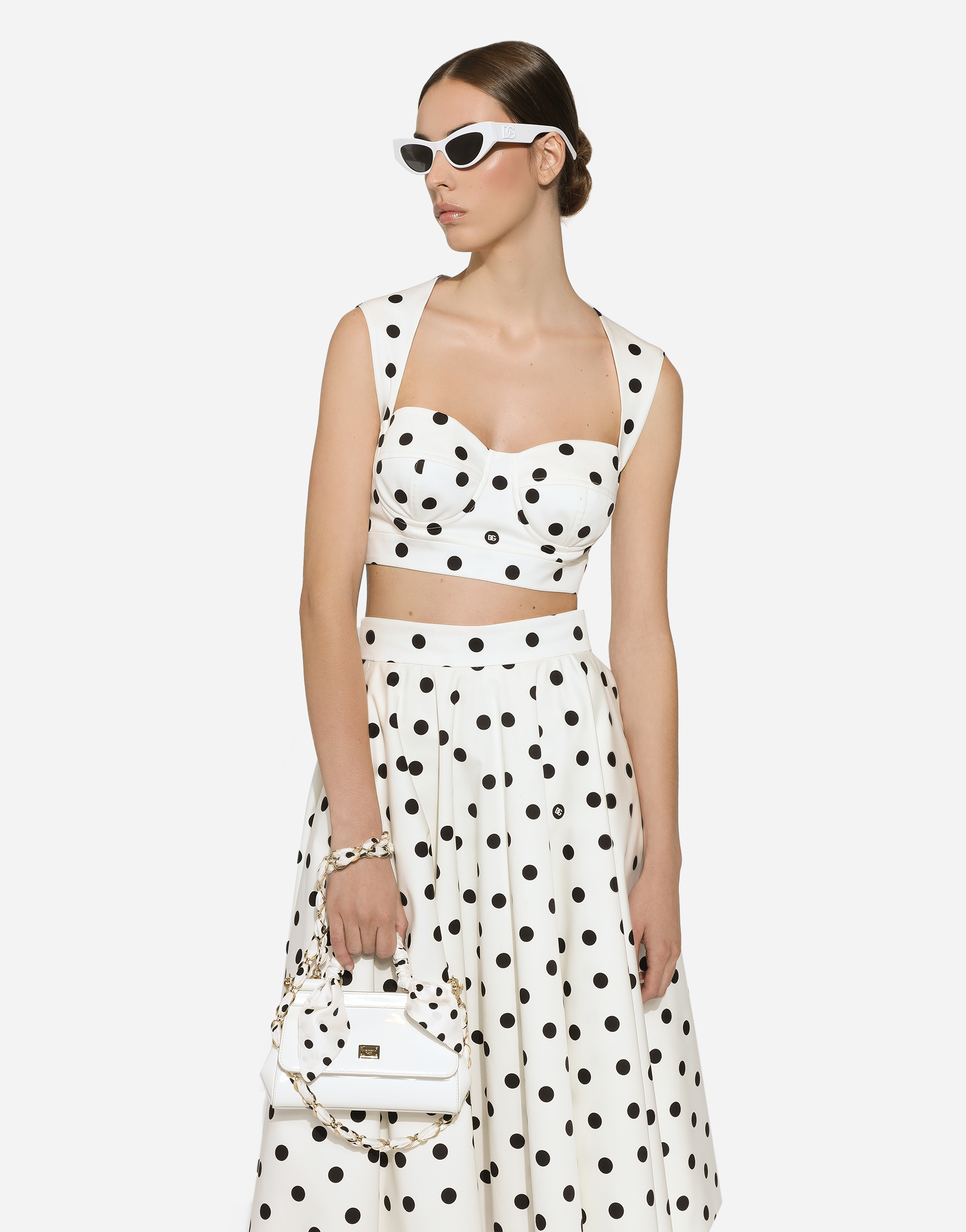 Shop Dolce & Gabbana Cotton Drill Calf-length Circle Skirt With Polka-dot Print In プリ