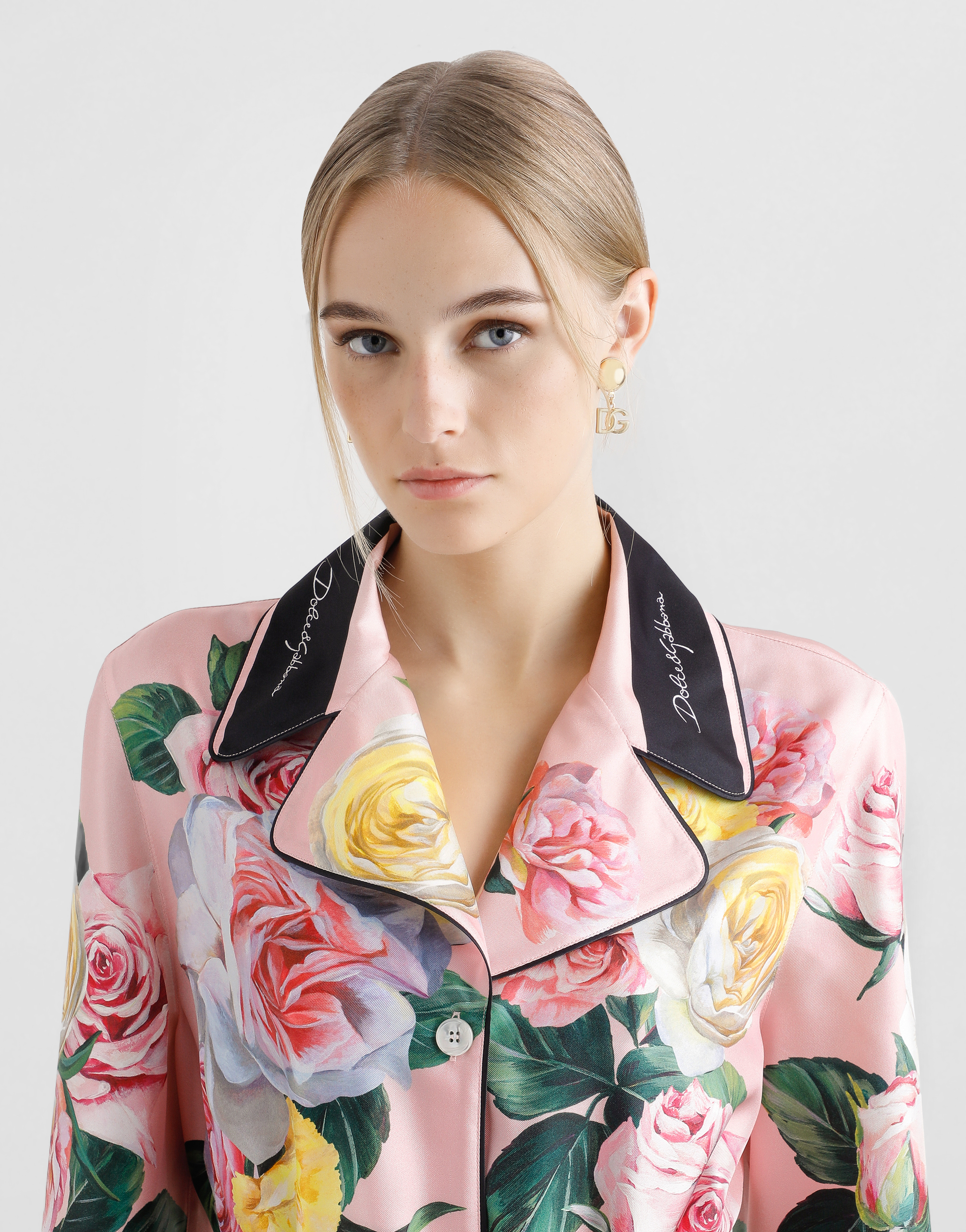Shop Dolce & Gabbana Twill Pajama Shirt With Rose And Peony Print