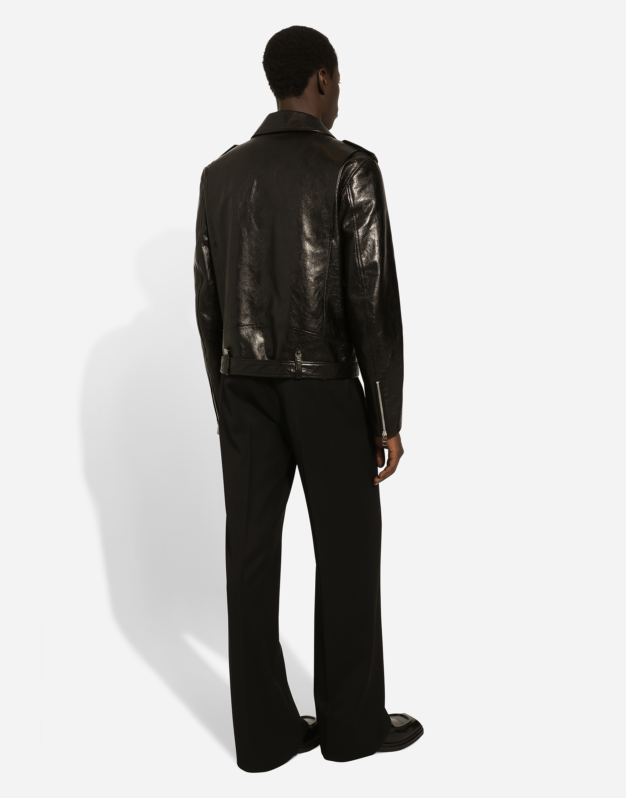 Belted leather biker jacket