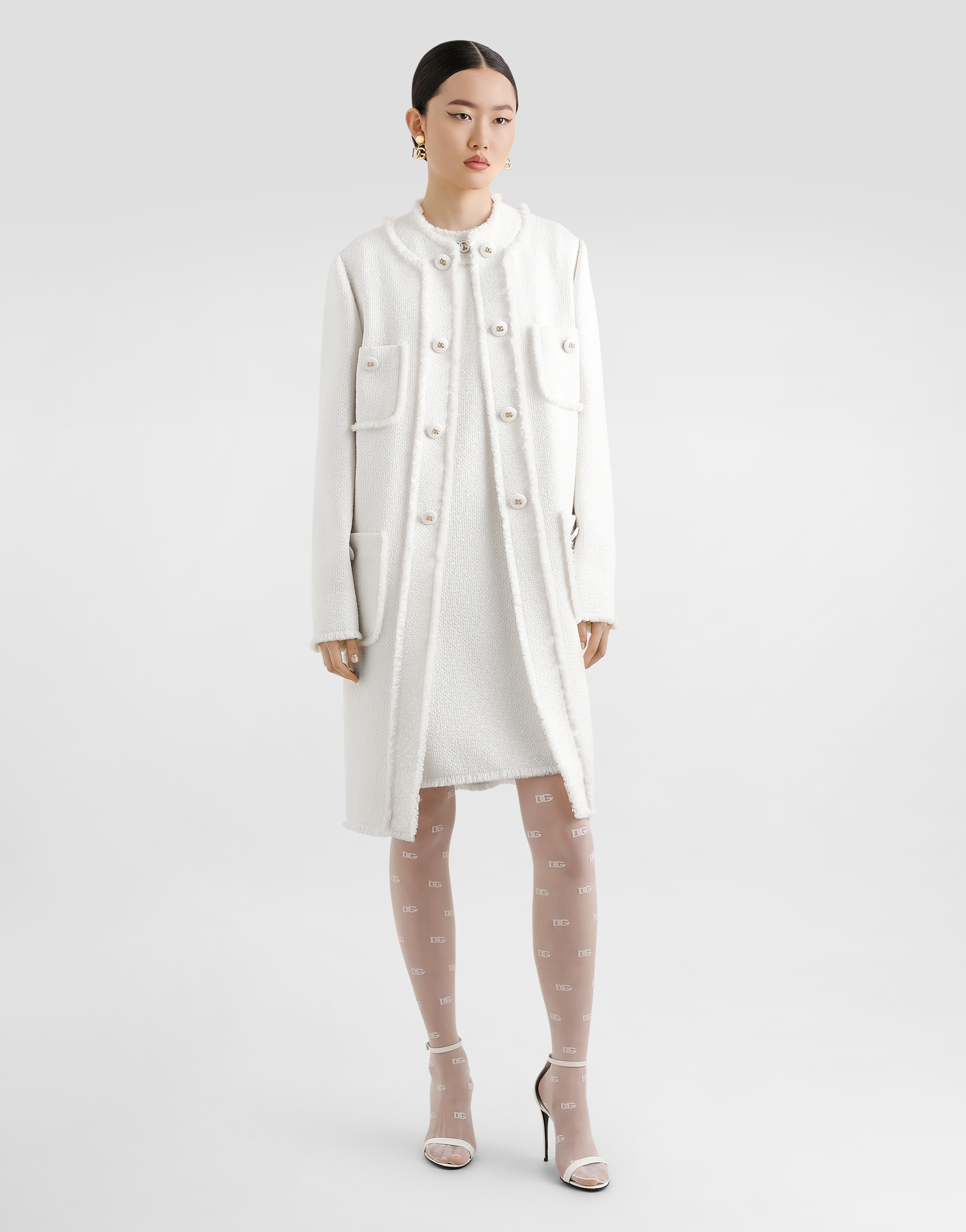  Dolce & Gabbana Abrigo De Botonadura Sencilla De Tweed Raschel - Mujer Abrigos Y Chaquetones Blanco 54 
