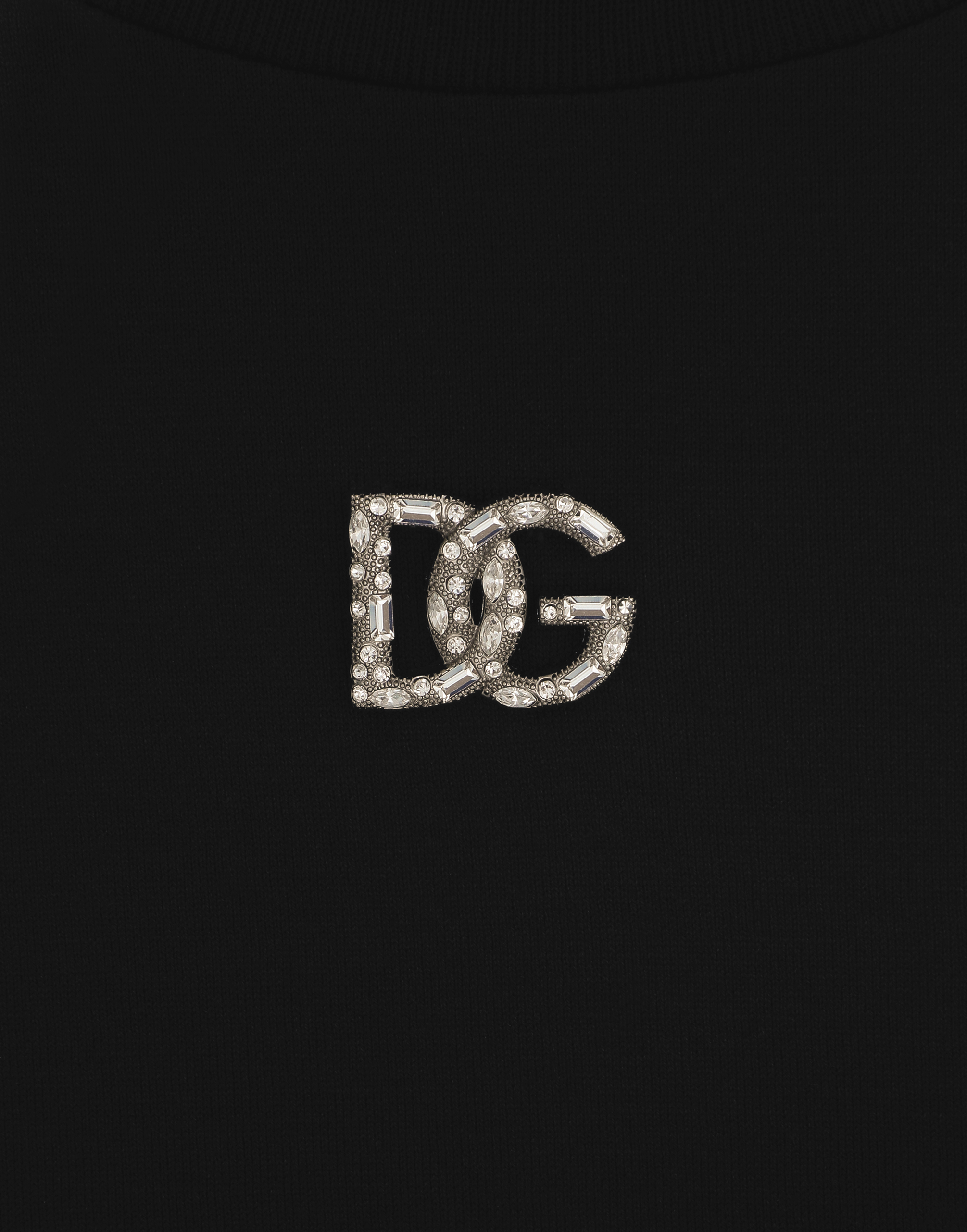 Dolce & Gabbana Black T-shirt With Logo Decorated With Crystals On The Front In Cotton Woman In Black