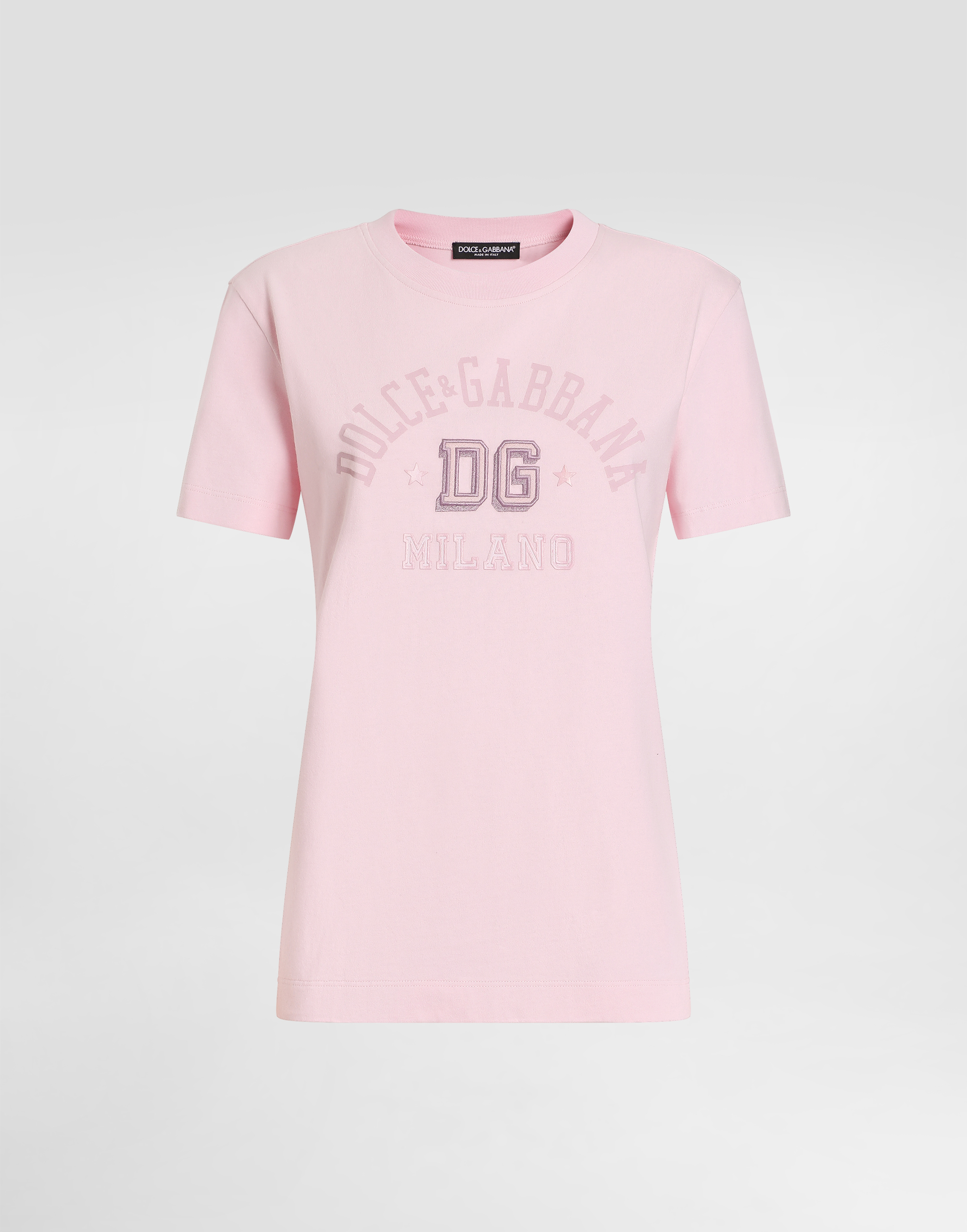 Dolce & Gabbana Oversize Jersey T-shirt With Raised Dg Logo Embroidery In Pink