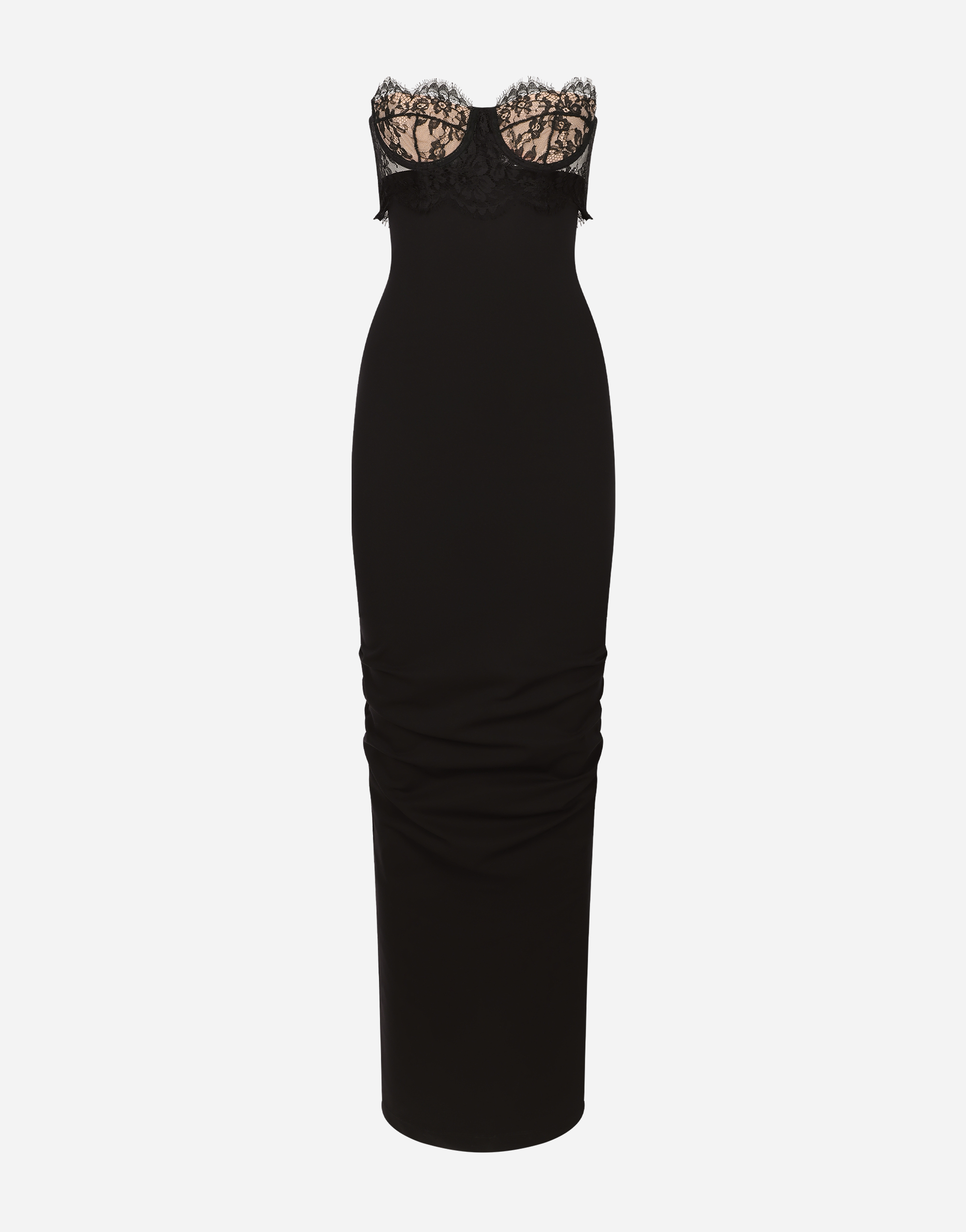 Shop Dolce & Gabbana Long Jersey Milano Rib Dress With Corset In Black