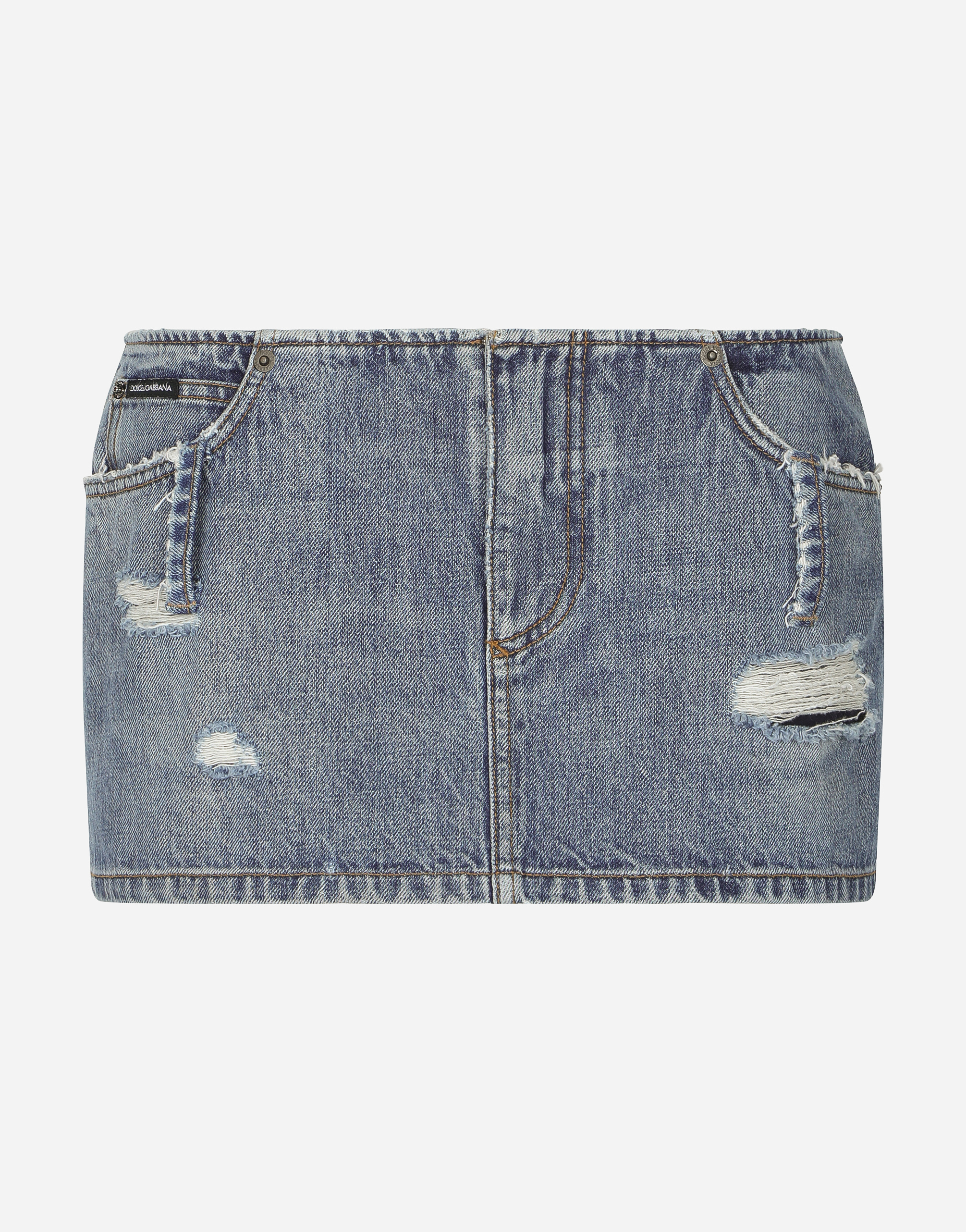 DOLCE & GABBANA DENIM MINI SKIRT WITH RIPS