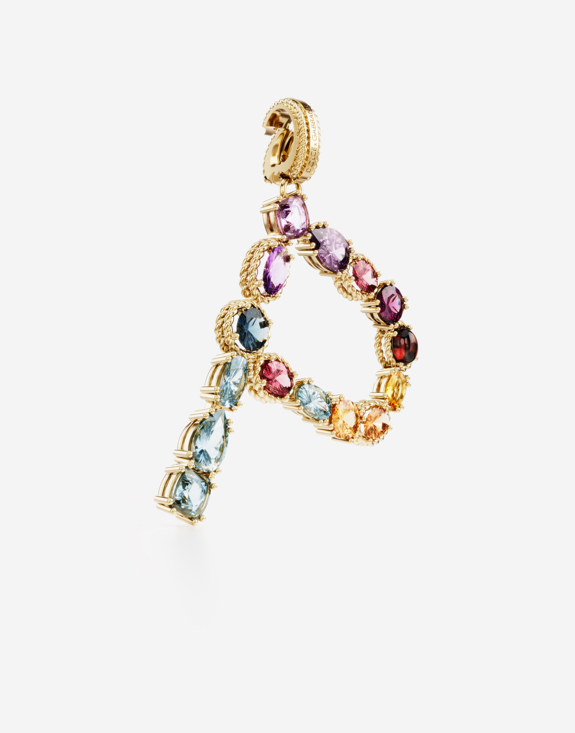 Shop Dolce & Gabbana Rainbow Alphabet P 18 Kt Yellow Gold Charm With Multicolor Fine Gems