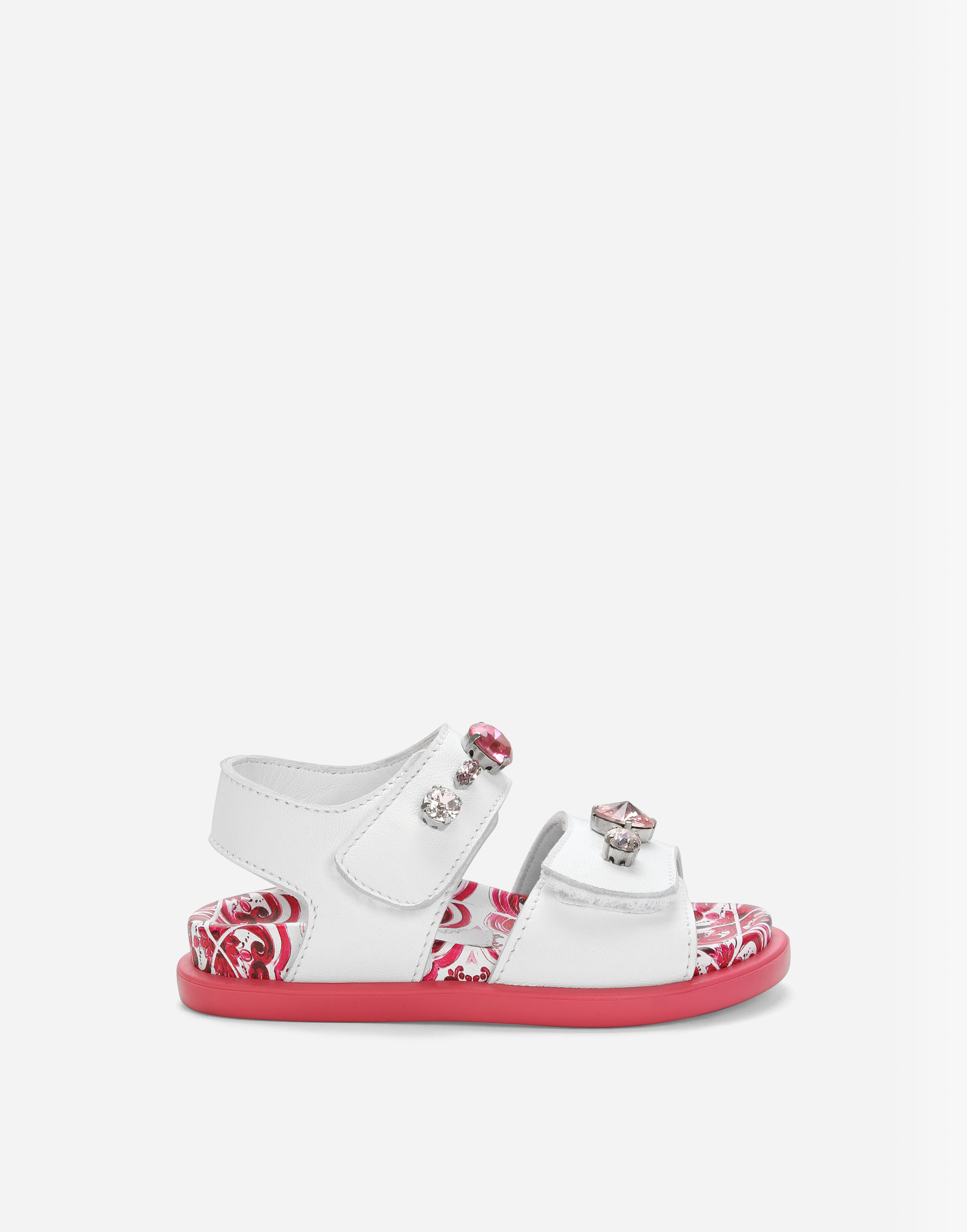 DOLCE & GABBANA PATENT LEATHER SANDALS WITH EMBELLISHMENT