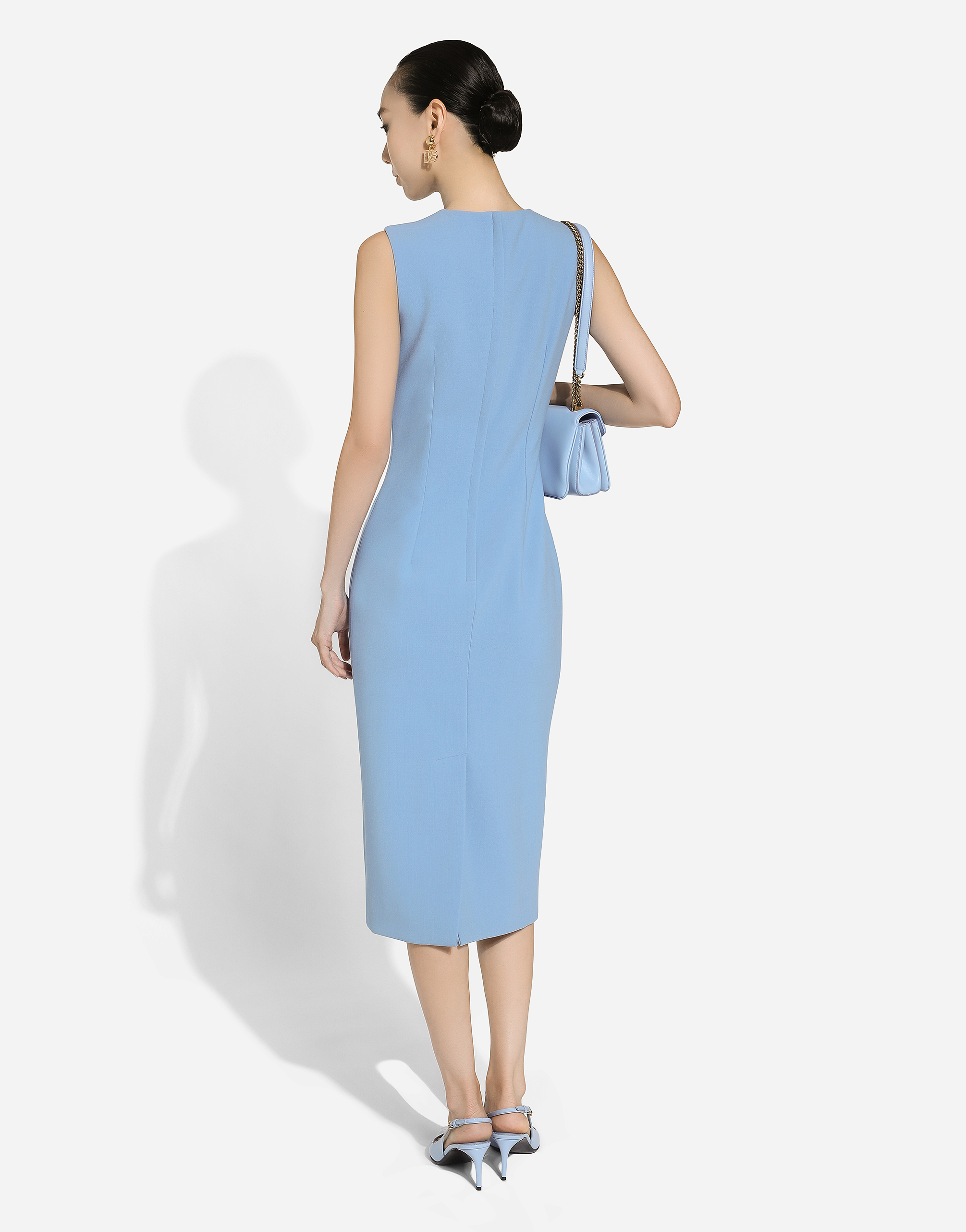 Dolce & Gabbana Wool Crepe Sheath Midi Dress With Tube In Purple