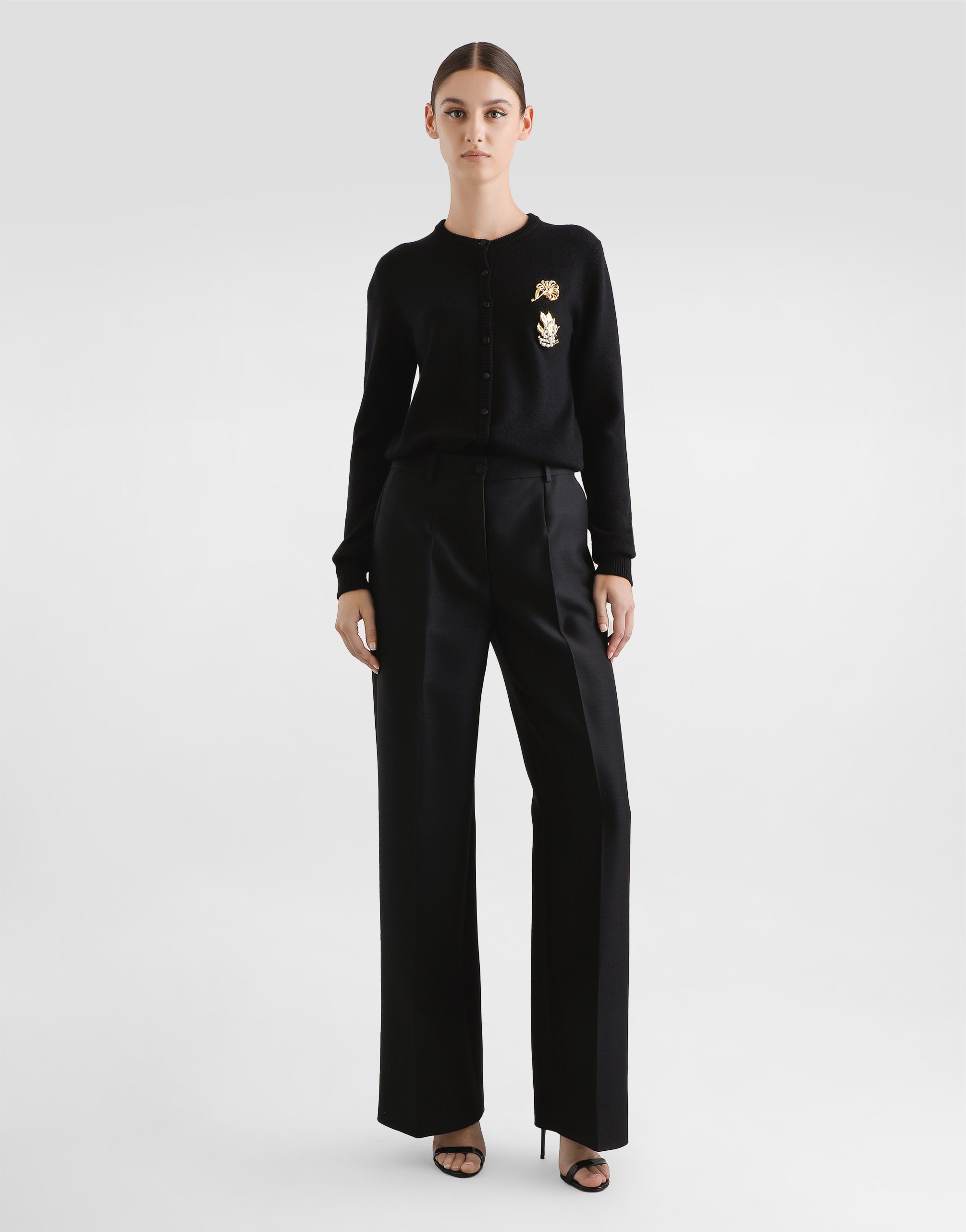 Dolce & Gabbana Brooch Crewneck Cardigan In Black