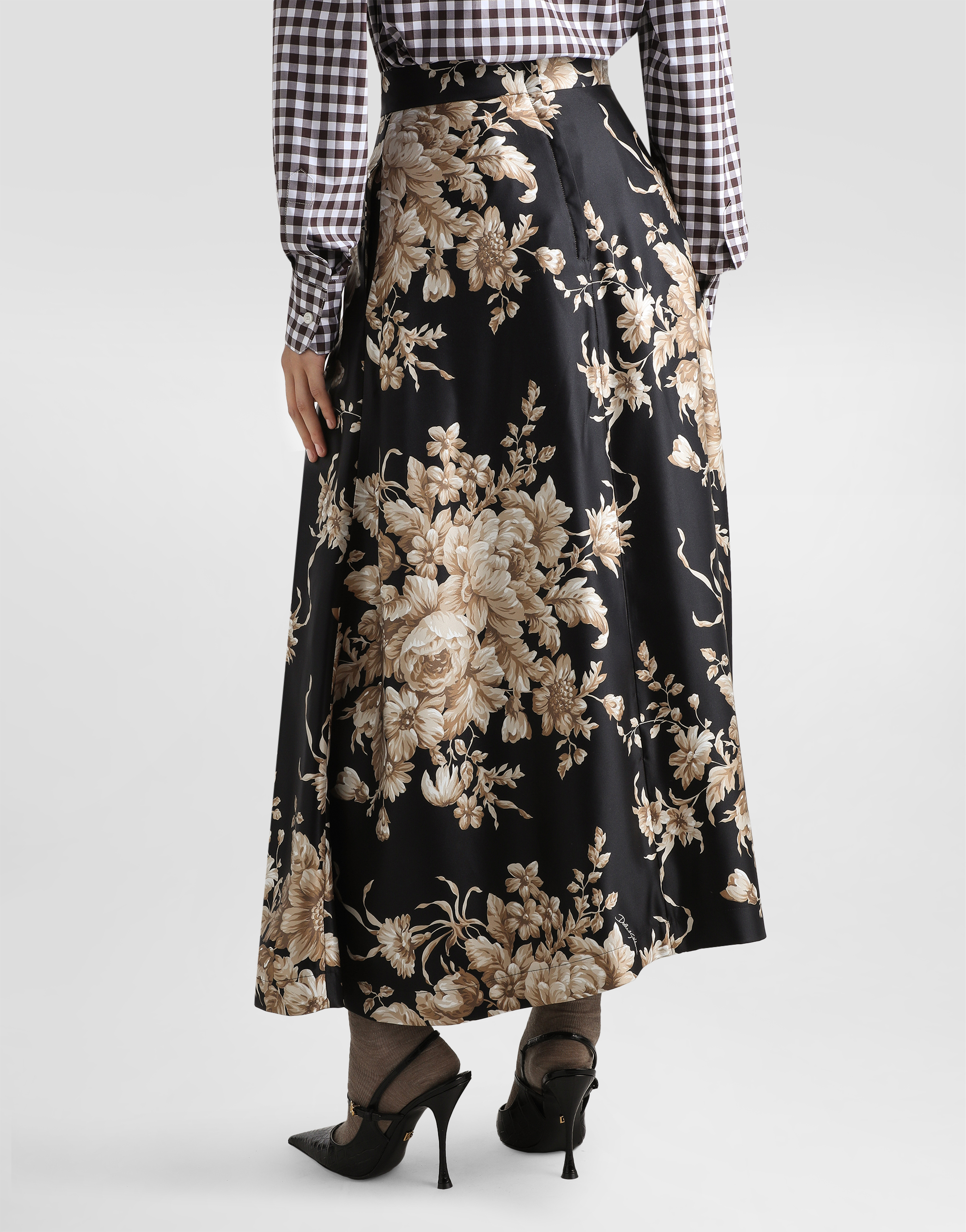 Rose-print midi skirt