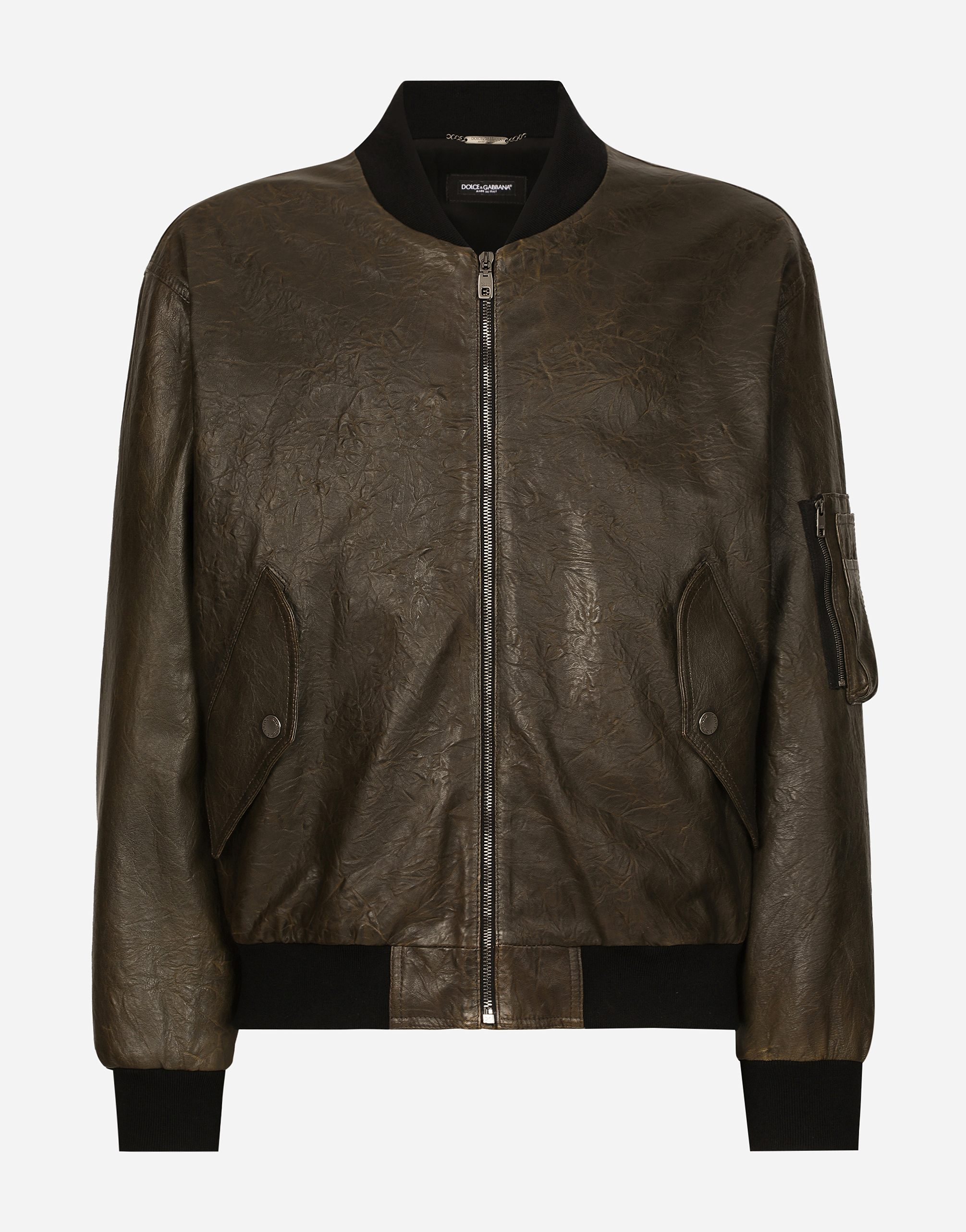 Dolce & Gabbana Shearling Leather Bomber Jacket In Green