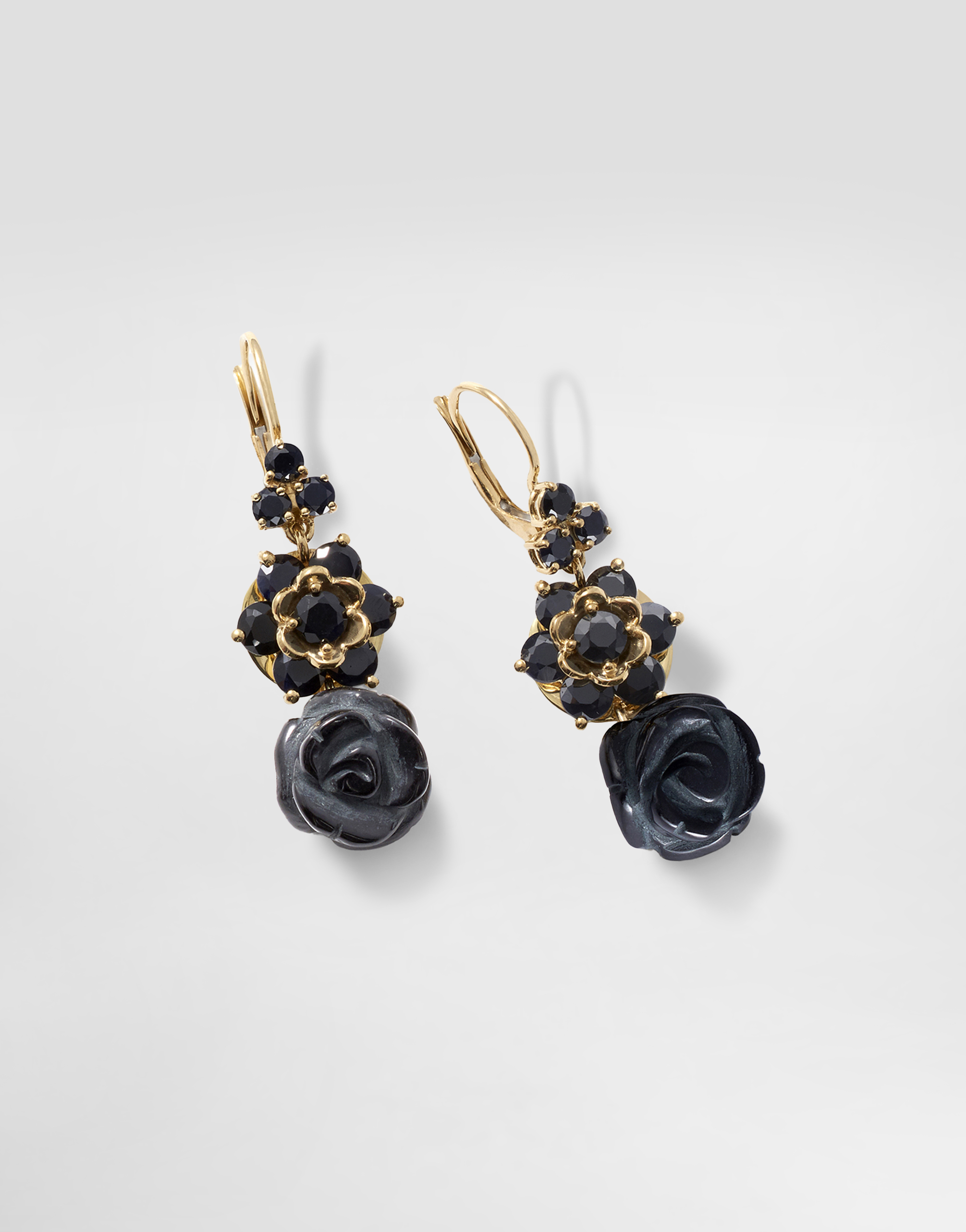 Dolce & Gabbana Sicily Earrings 18-carat Yellow Gold, Black Sapphires And Black Jade In Black
