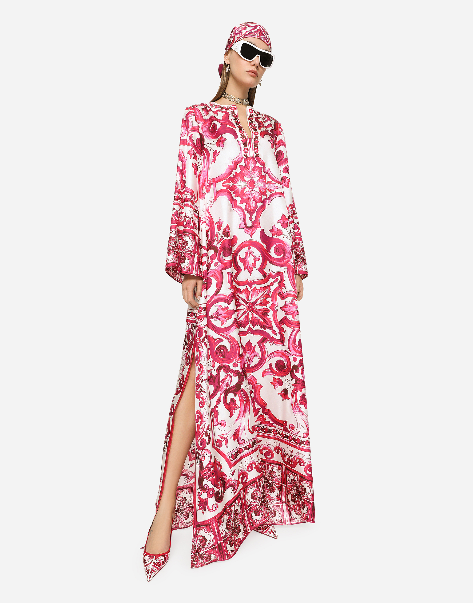 DOLCE & GABBANA TWILL CAFTAN WITH MAJOLICA PRINT