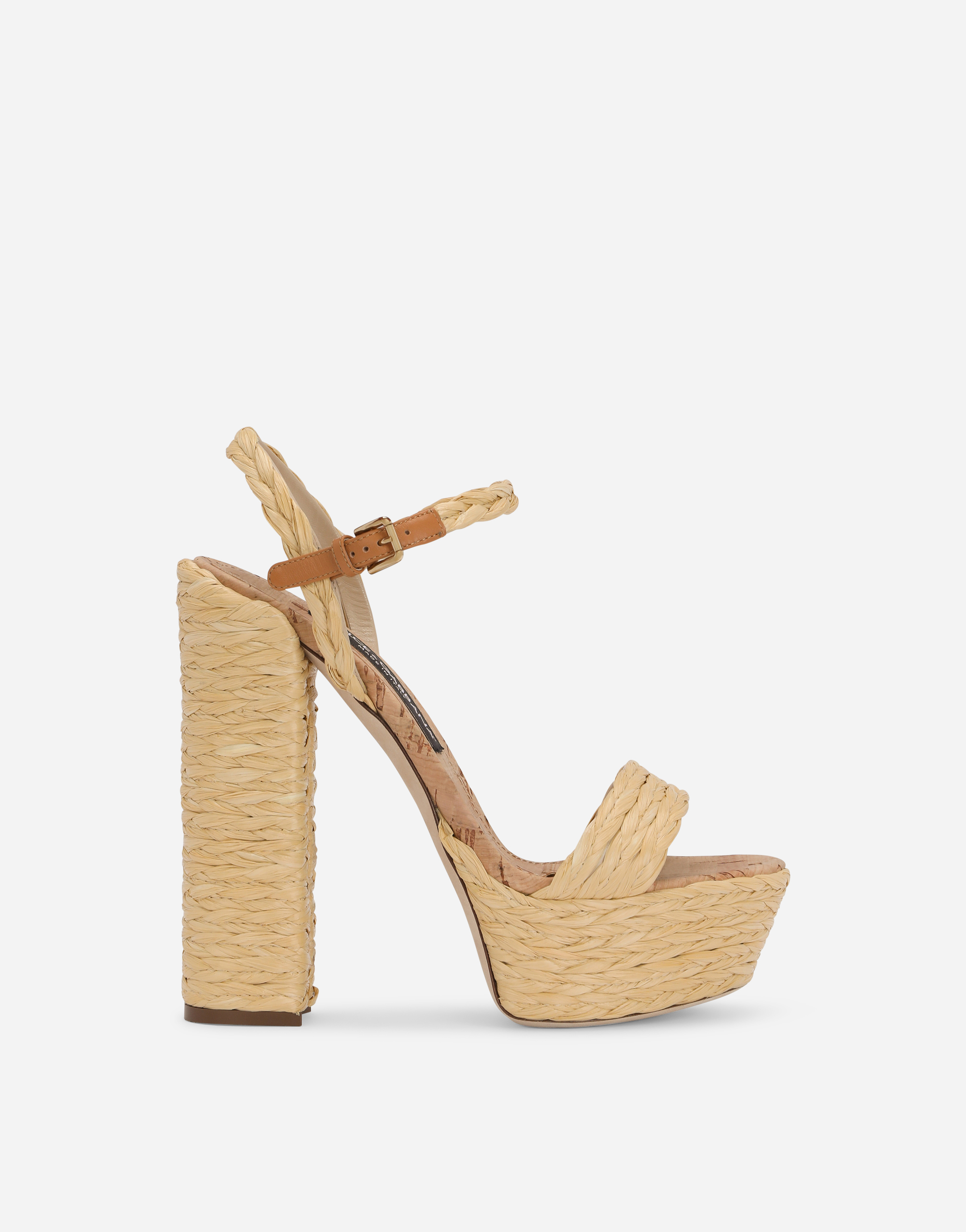Shop Dolce & Gabbana Woven Raffia Platform Sandals In Neutral