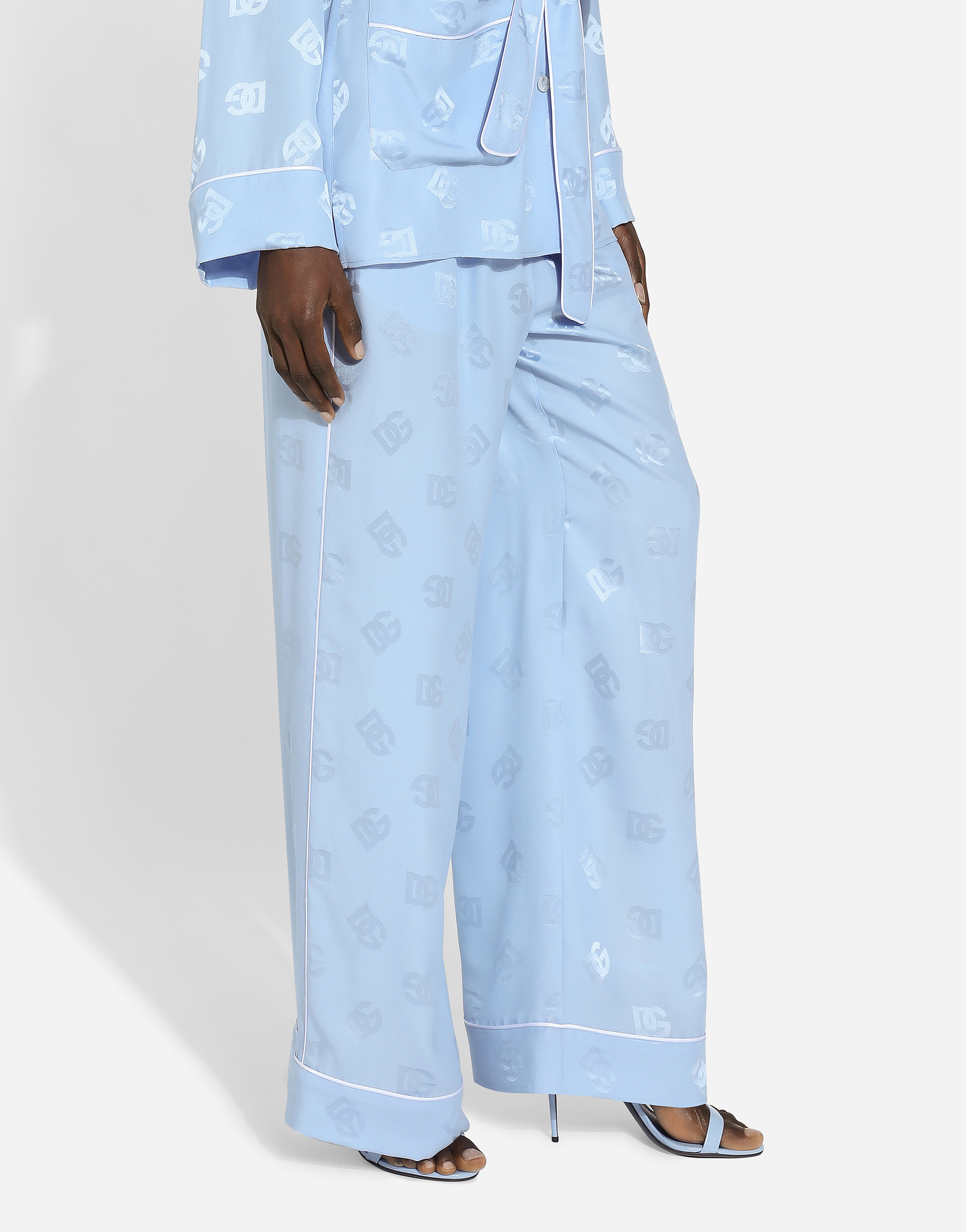 Dolce & Gabbana Silk Satin Jacquard Pajama Pants With All-over Dg Logo In Purple