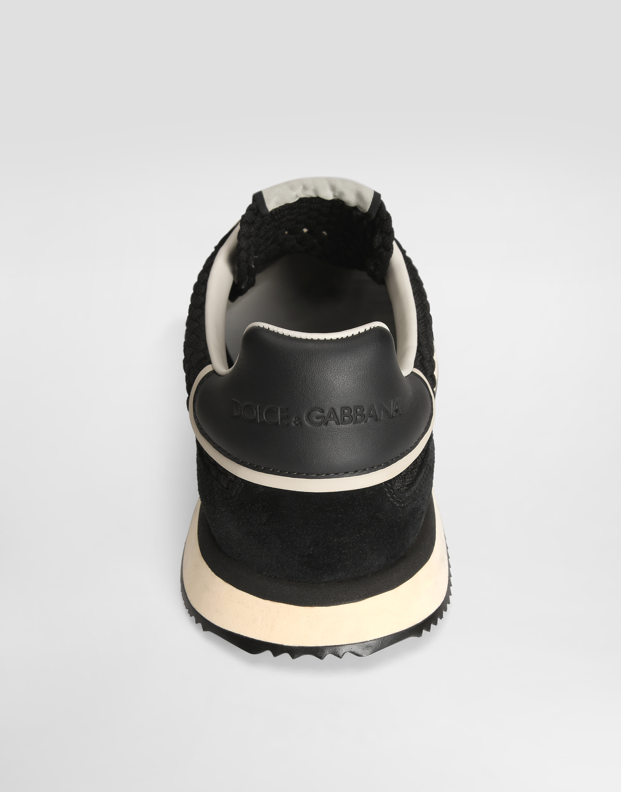 Dolce & Gabbana Dg Cushion Suede And Leather-trimmed Crocheted Sneakers In Black