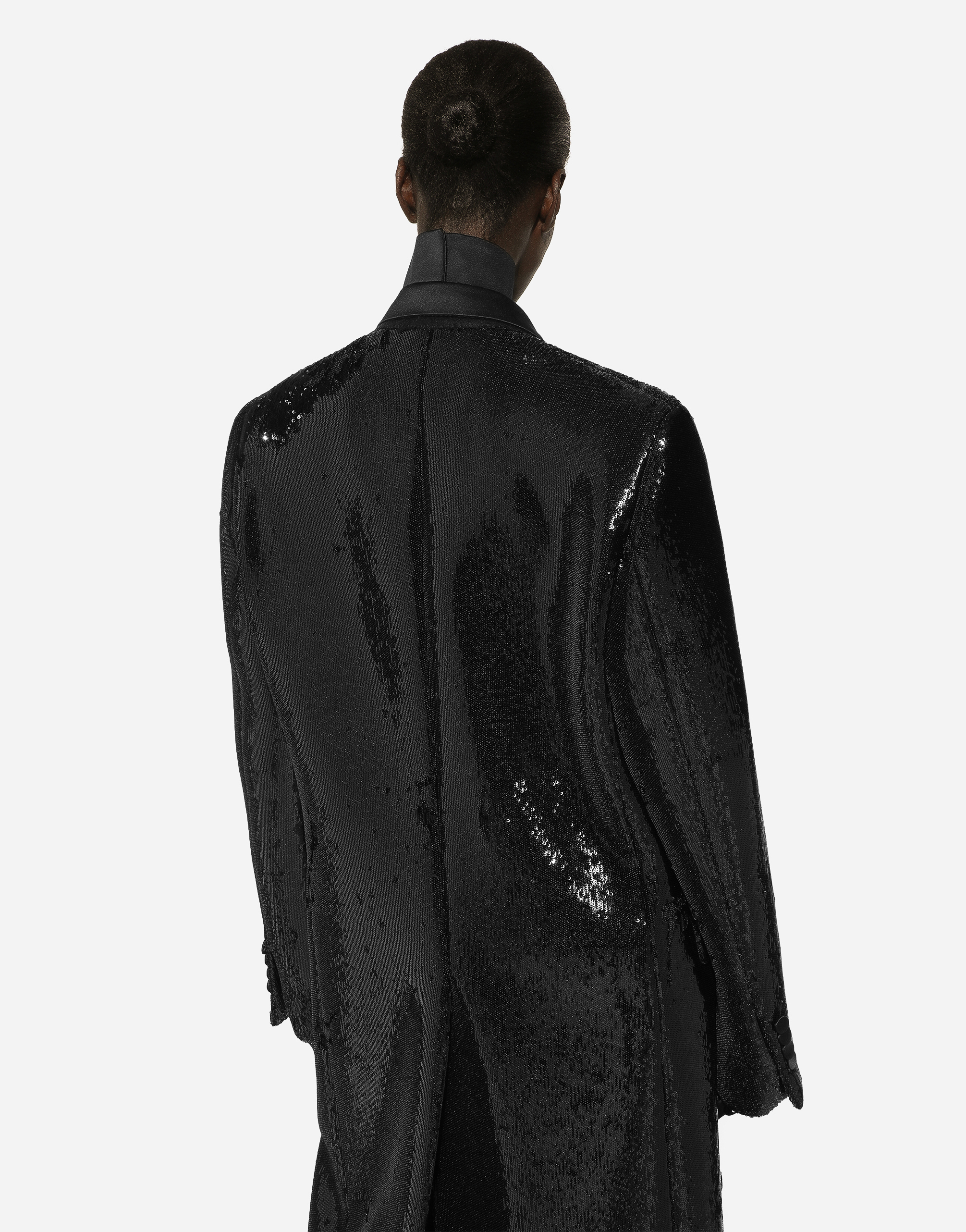 Dolce & Gabbana Micro-sequined Double-breasted Coat In Black