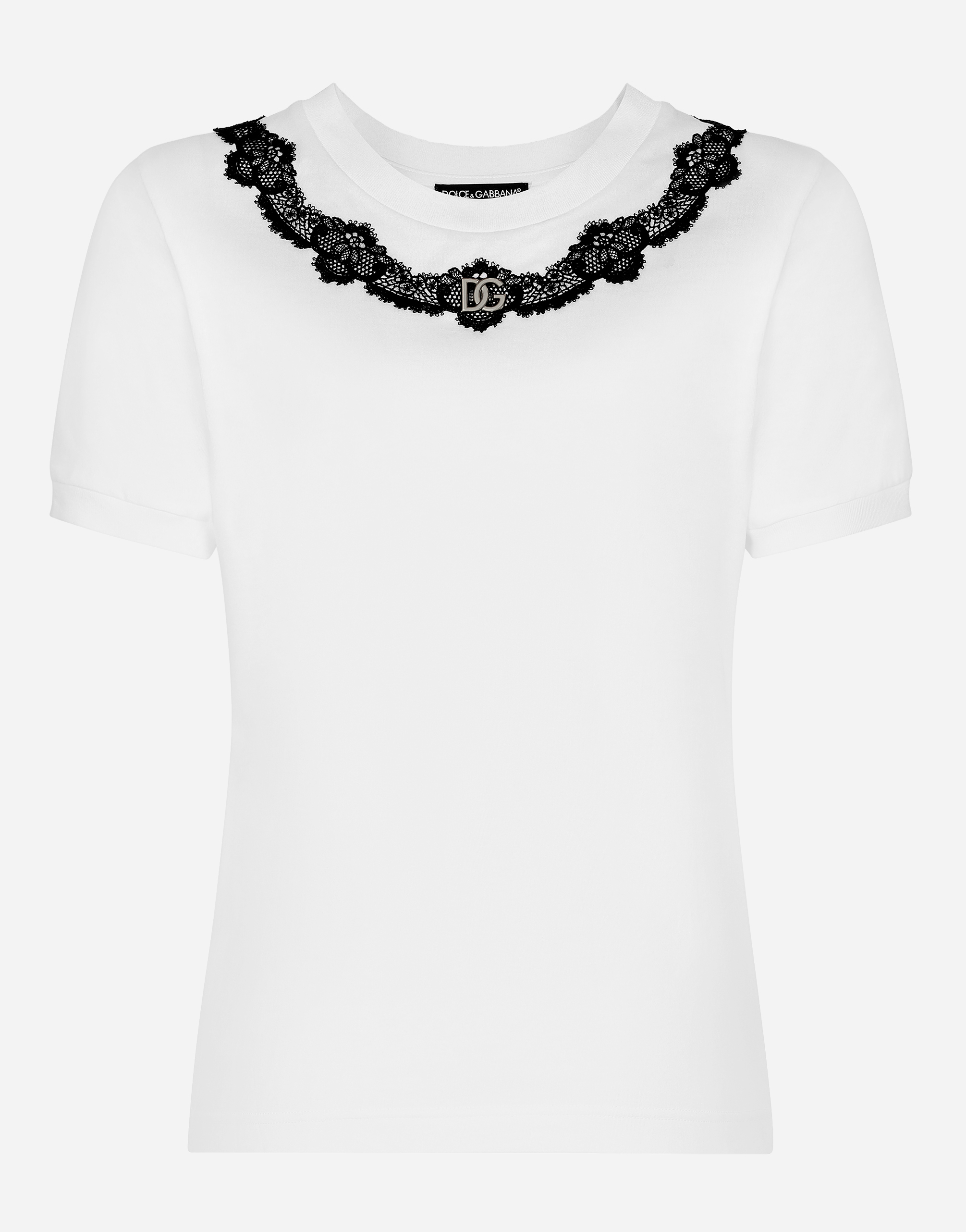 Dolce & Gabbana Lace-trimmed Cotton T-shirt In White
