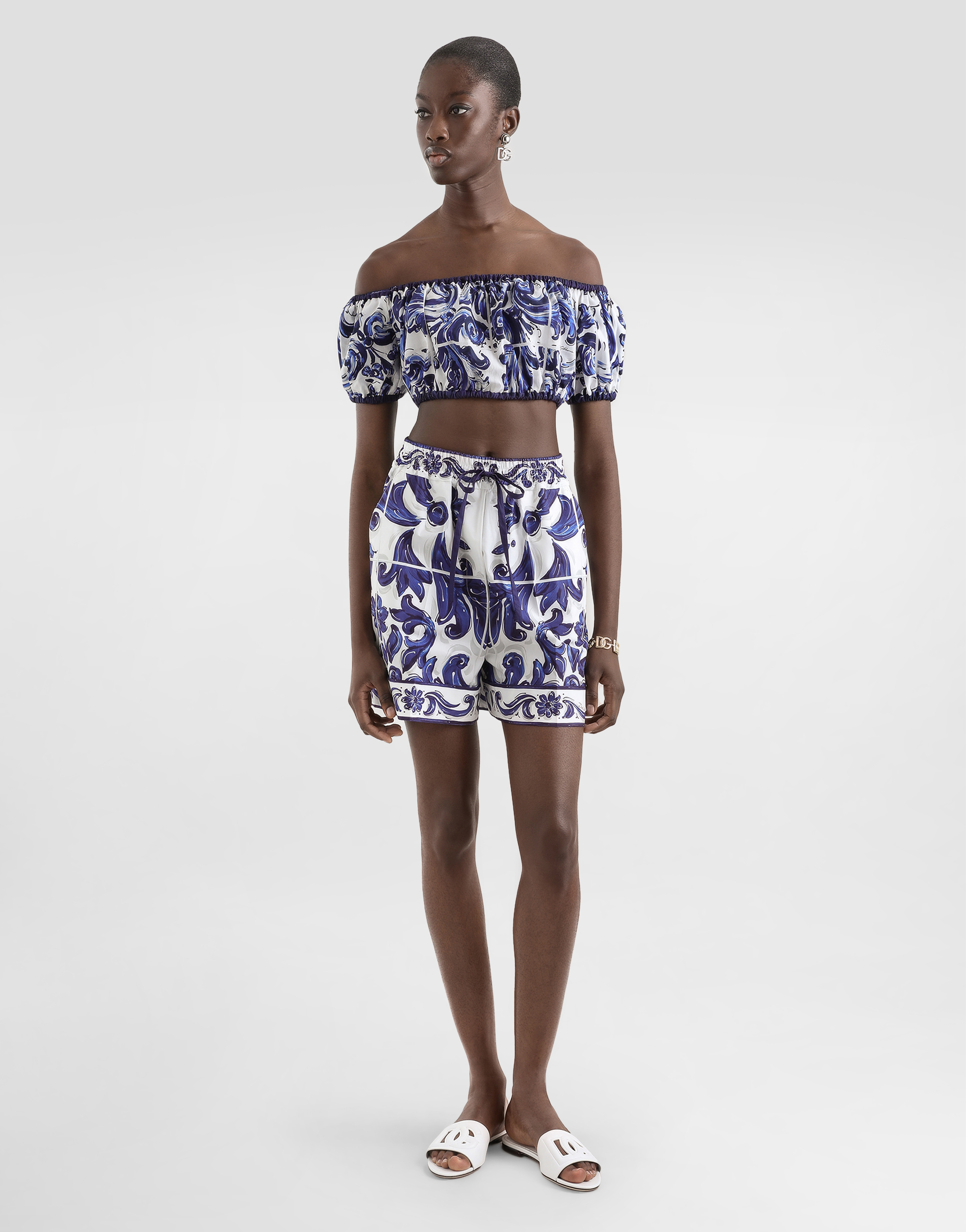 Majolica-print cotton top