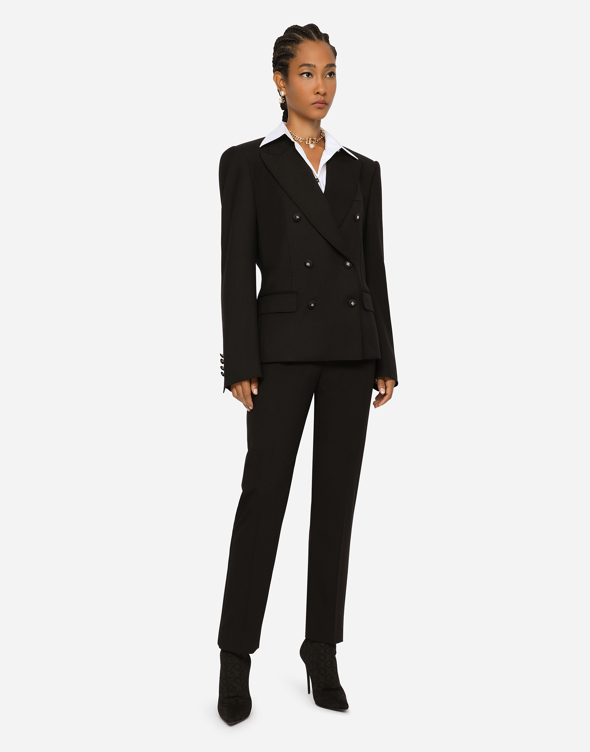 Shop Dolce & Gabbana Wool Pants With Duchesse Tuxedo Band In Black