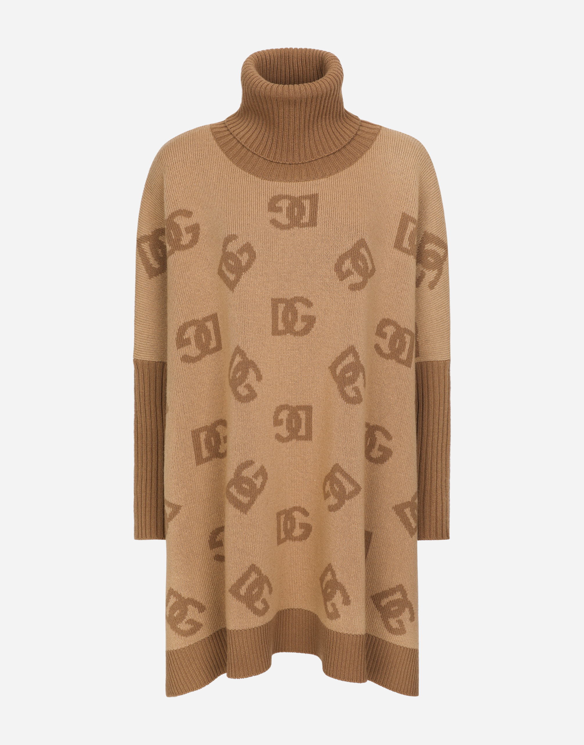 DOLCE & GABBANA SHORT WOOL TURTLE-NECK PONCHO WITH DG INLAY