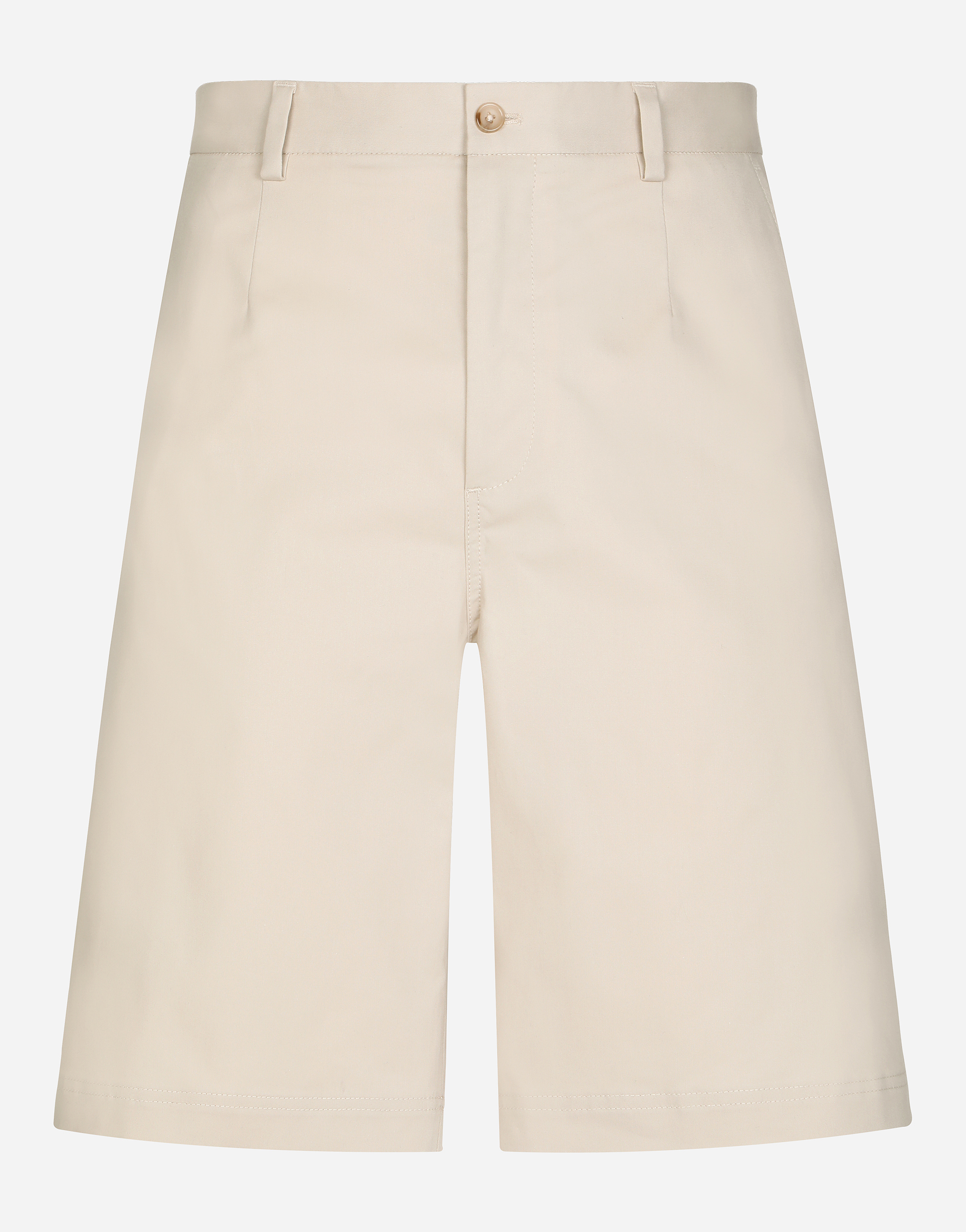 Dolce & Gabbana Stretch Cotton Shorts With Branded Tag - Man Pants And Shorts Beige Cotton