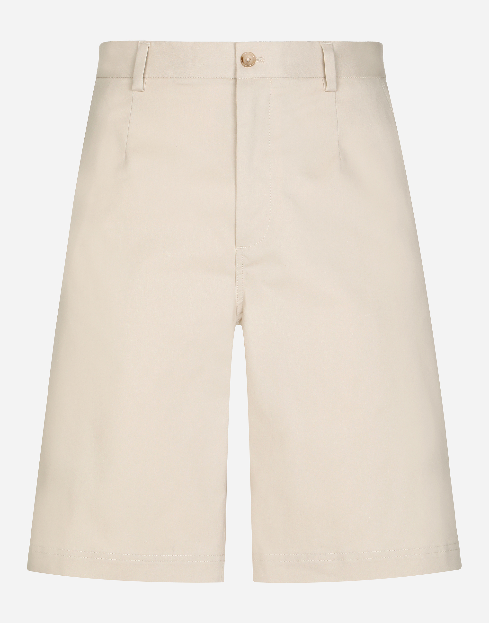 Dolce & Gabbana Stretch Cotton Shorts With Branded Tag In Beige