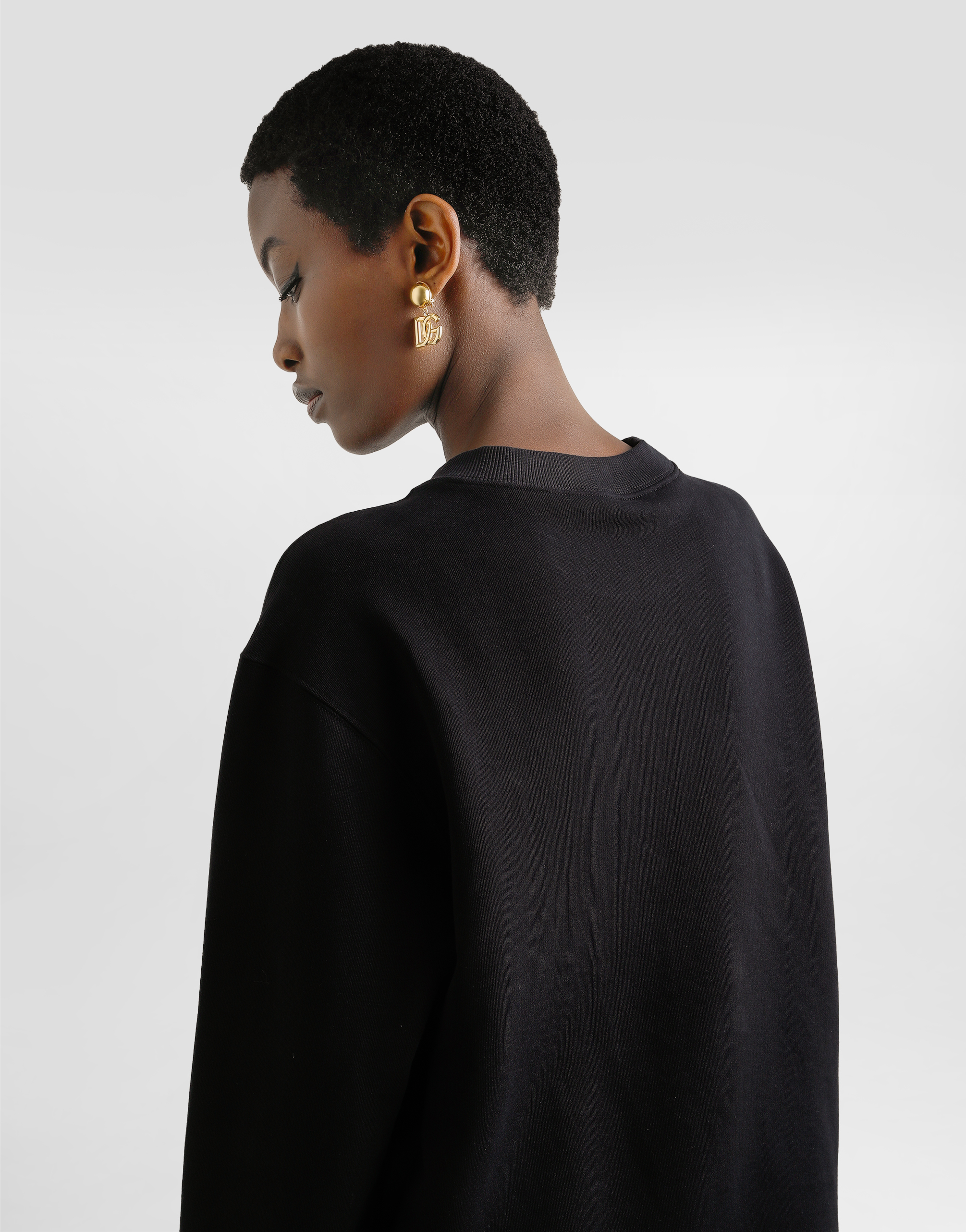 Dolce & Gabbana Felpa Girocollo In Cotone Con Patch In Black