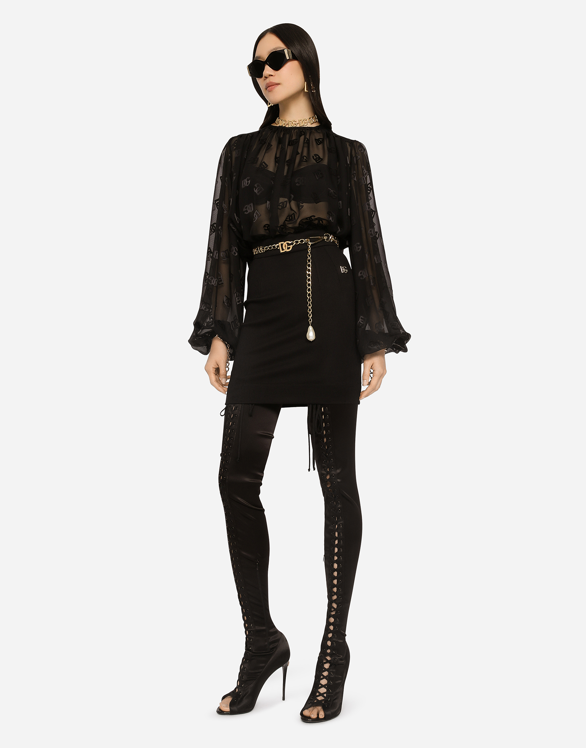 Dolce & Gabbana Milano Rib Miniskirt With Dg Logo In Black