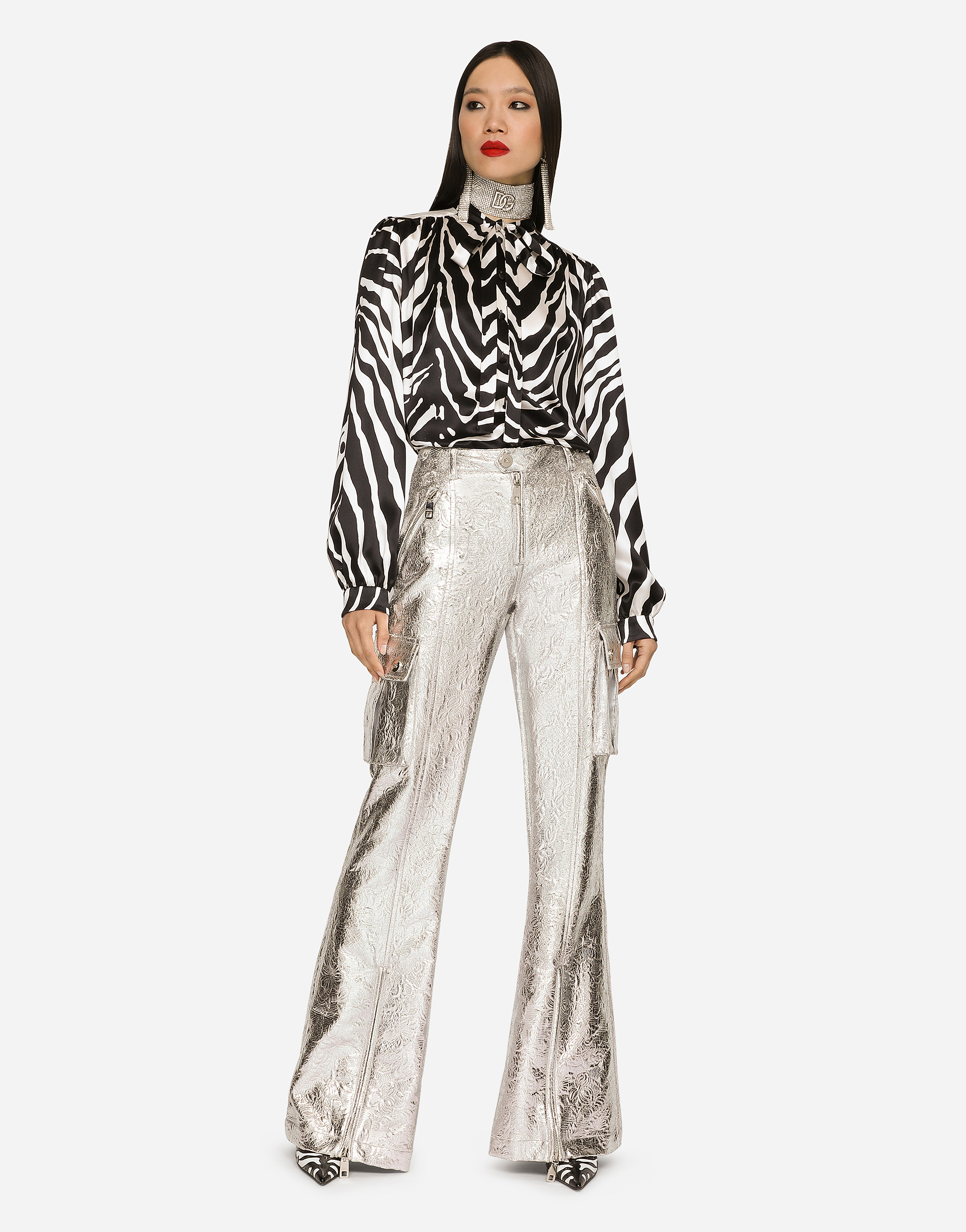 Dolce & Gabbana Slim Fit Zebra Printed Silk Crepe Shirt In Multicolor