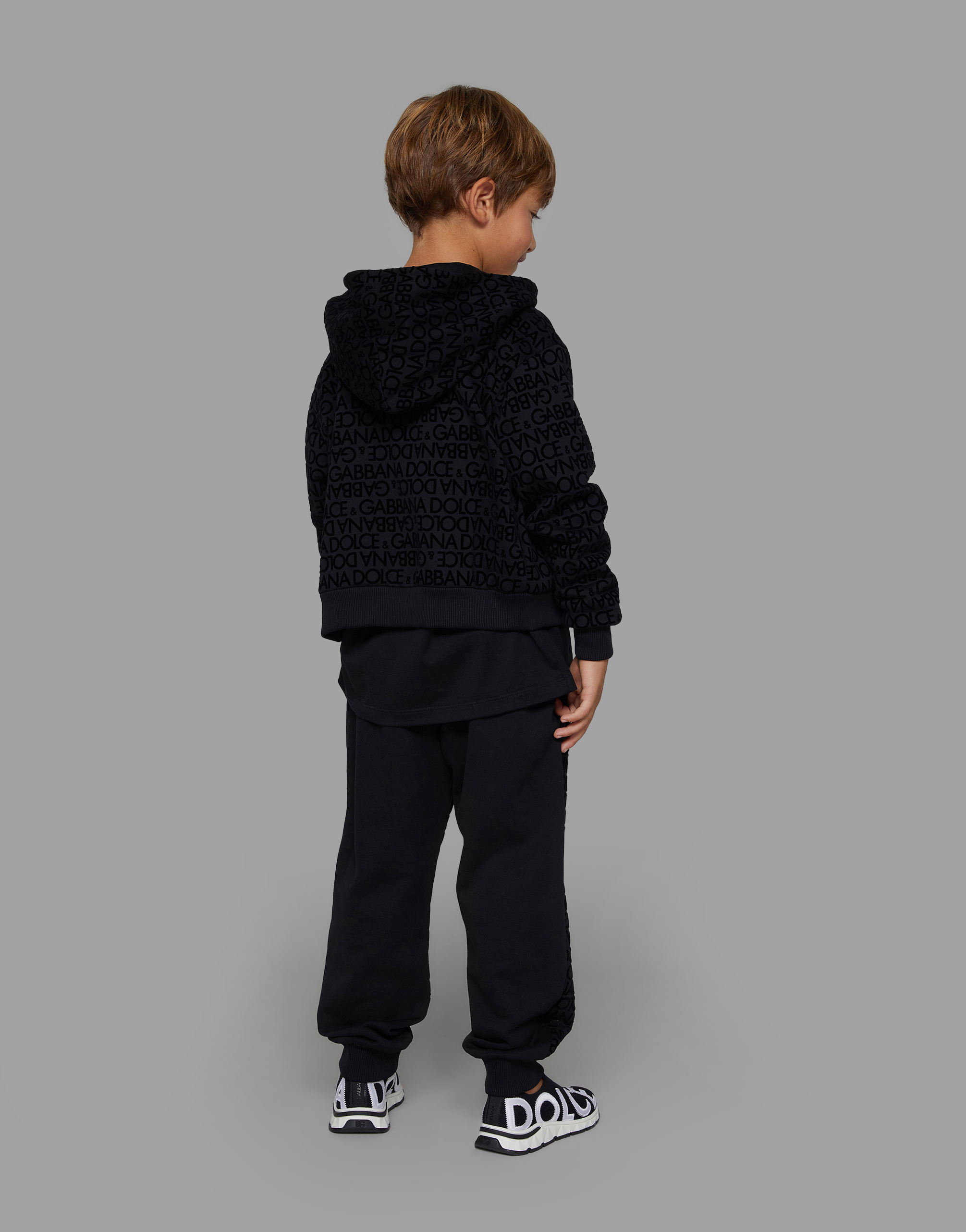 Dolce & Gabbana Black Hoodie With Velvet Logo Motif In Black
