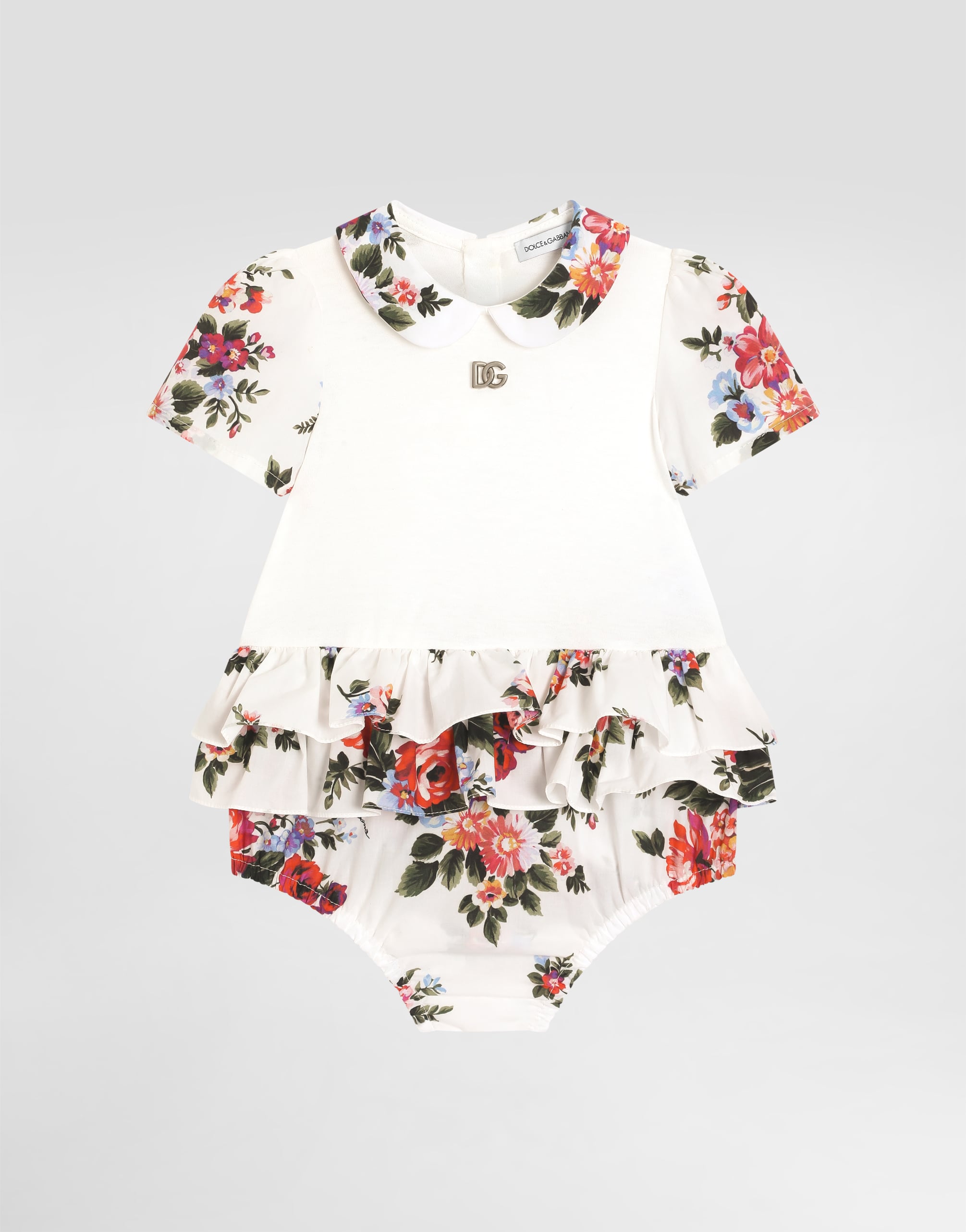 Multicolorのガールズ Flower bouquet-print jersey and poplin romper