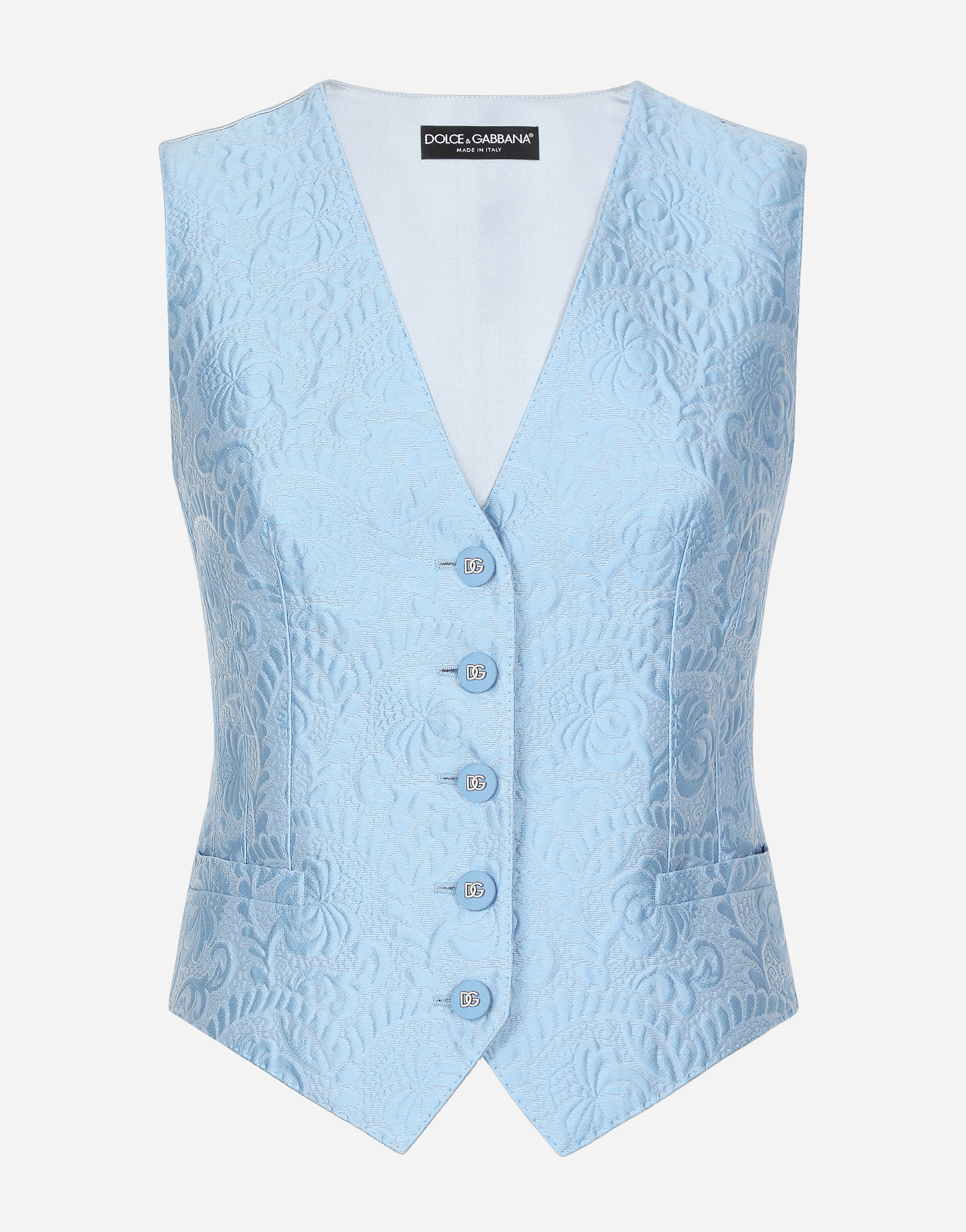 Dolce & Gabbana Floral Quilted Jacquard Vest In Light Blue