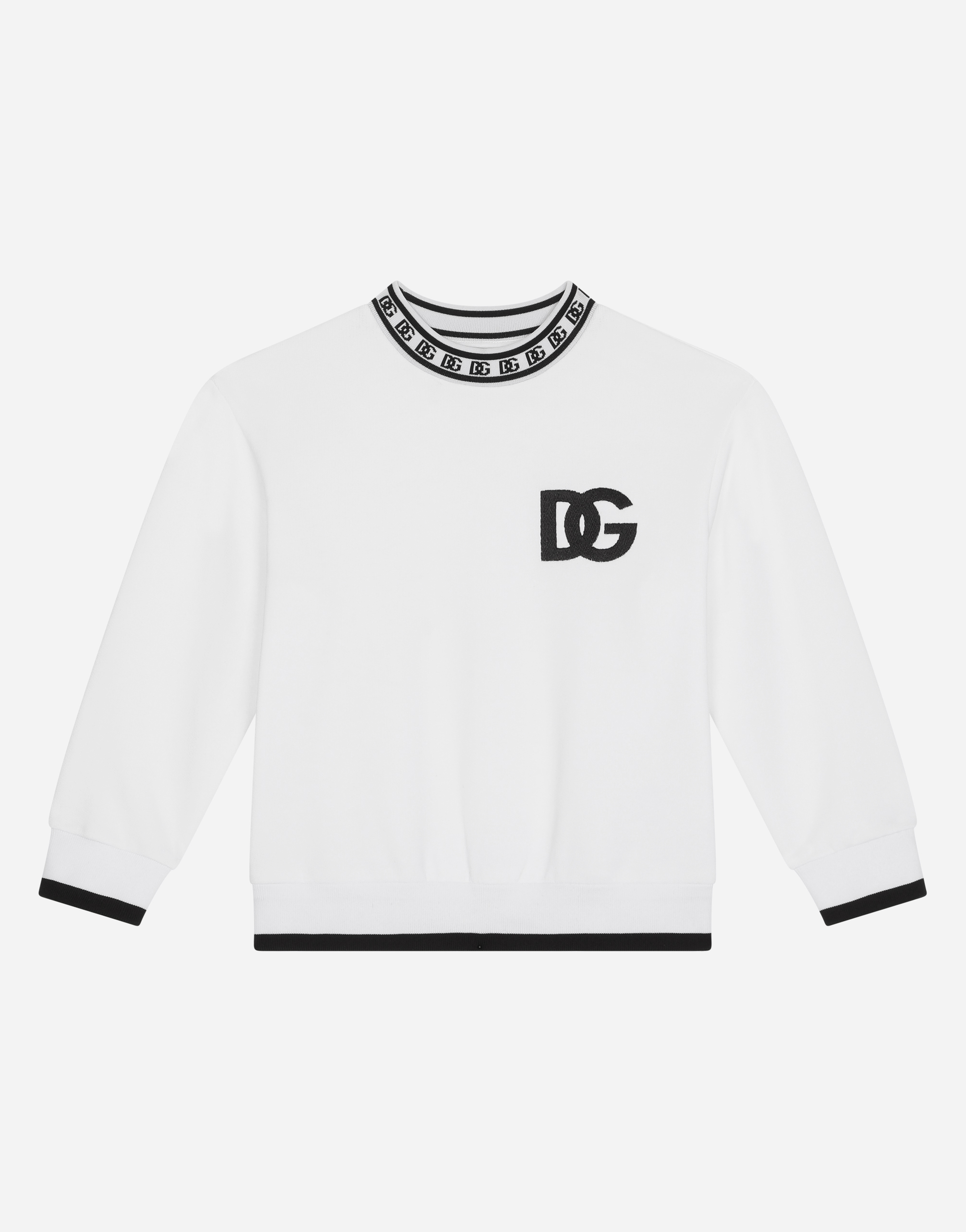 Dolce & Gabbana Jersey Round-neck Sweatshirt With Dg Logo Print In White