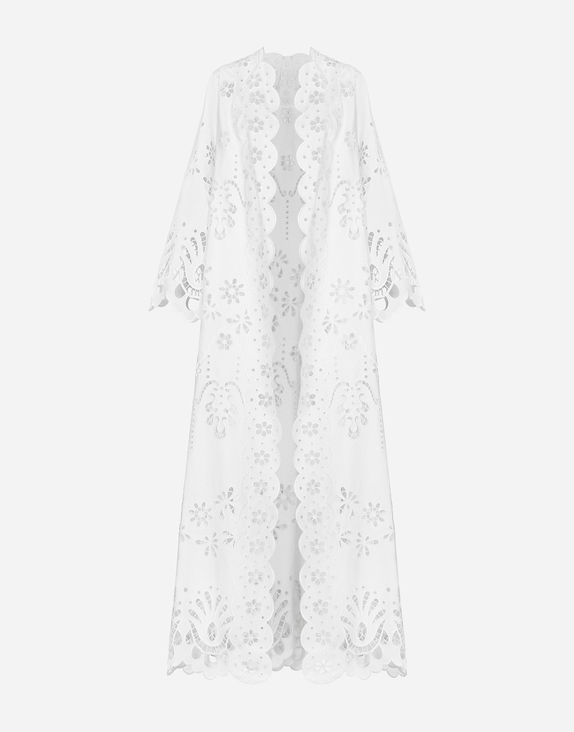 Dolce & Gabbana Cotton Robe Coat With Macramé Embroidery In White
