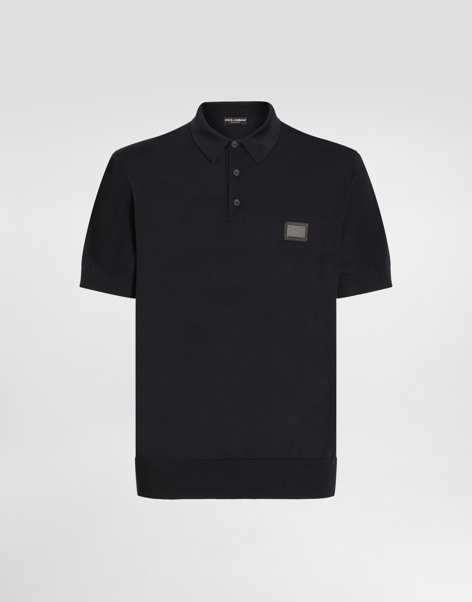 Dolce & Gabbana Dark Gray Logo Plaque Cotton Men Polo Shirt T-shirt In Blue