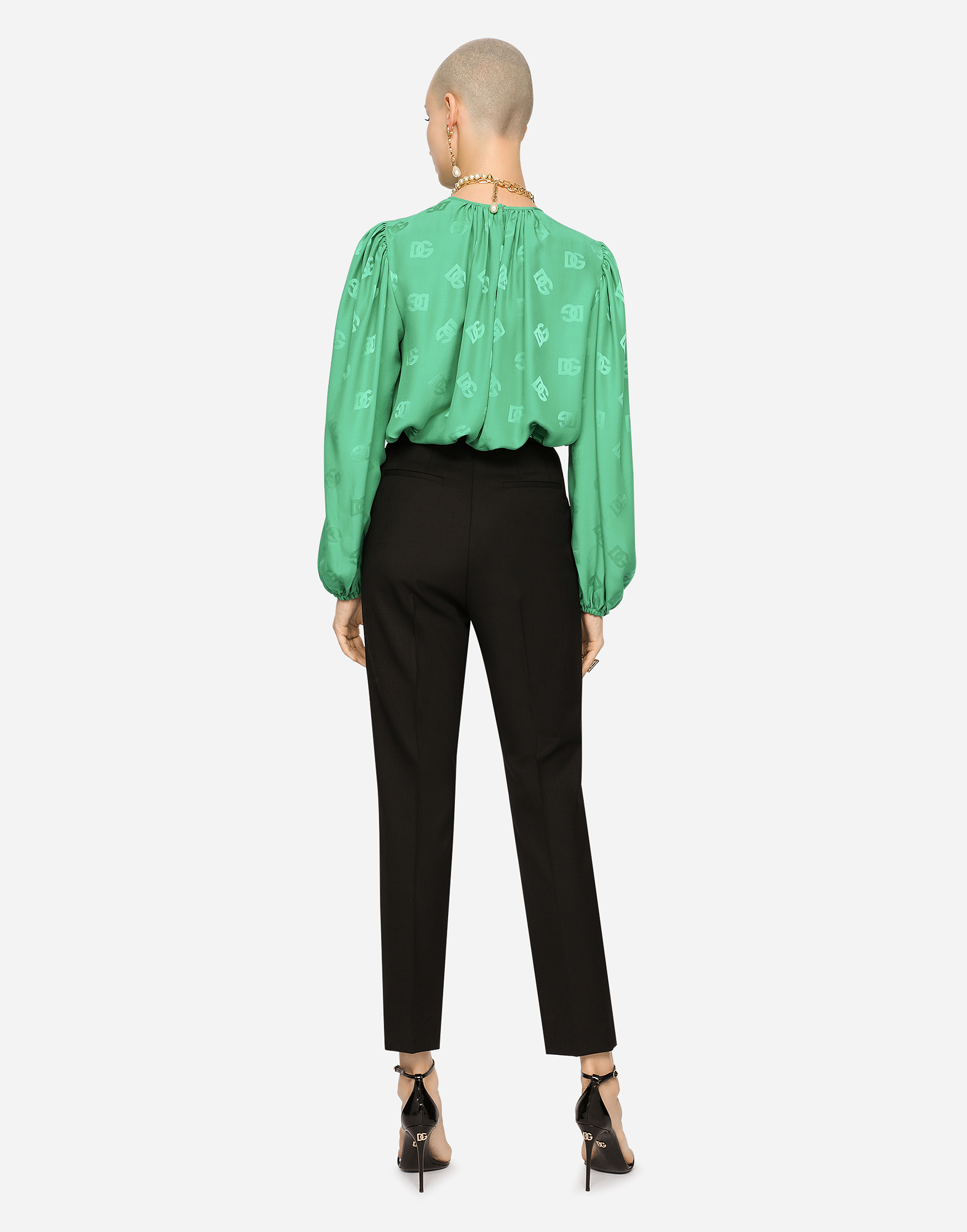 DOLCE & GABBANA SILK BLOUSE WITH ALL-OVER DG LOGO