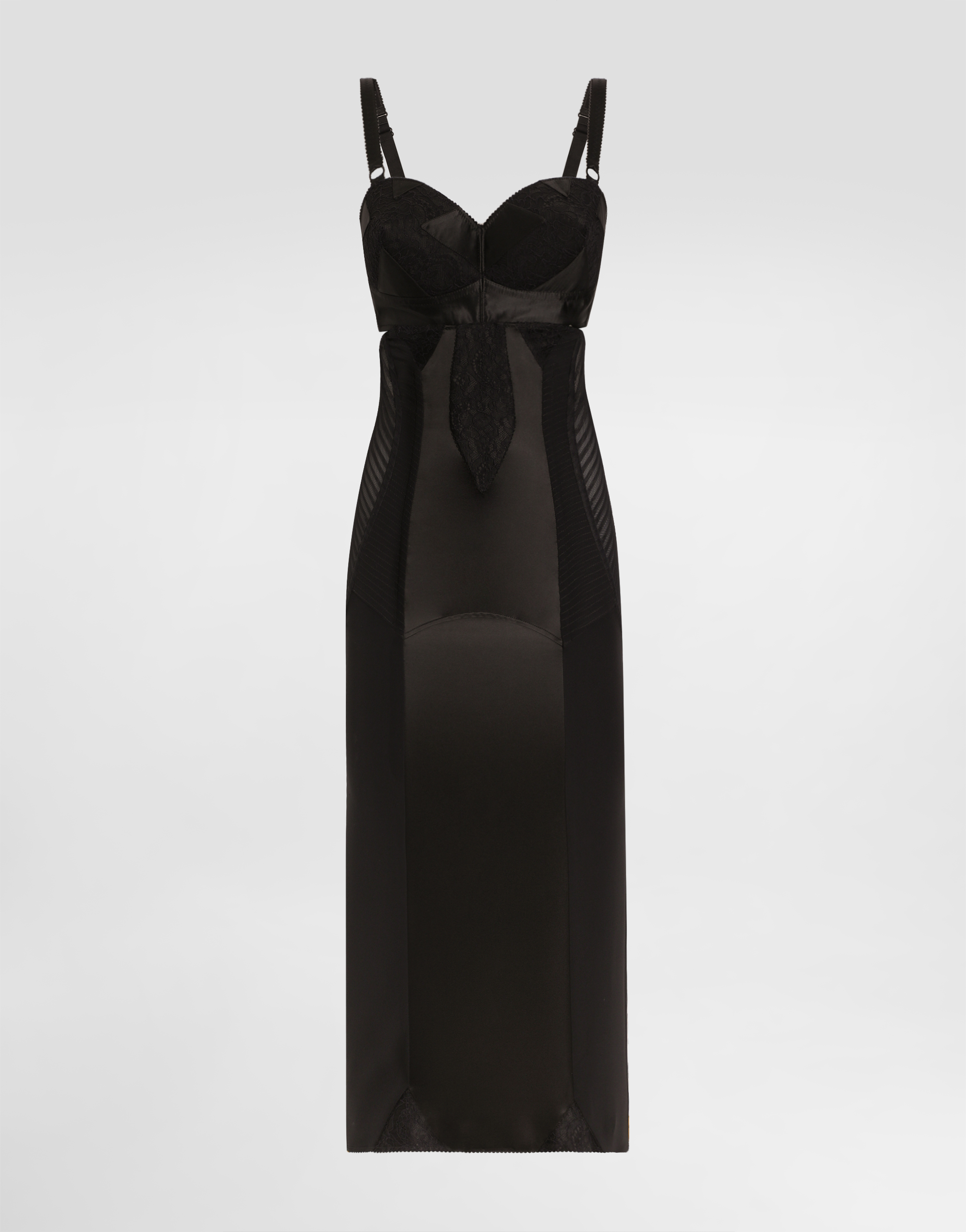 Dolce & Gabbana Calf-length Satin And Lace Dress With Corset Details - Woman Dresses Black
