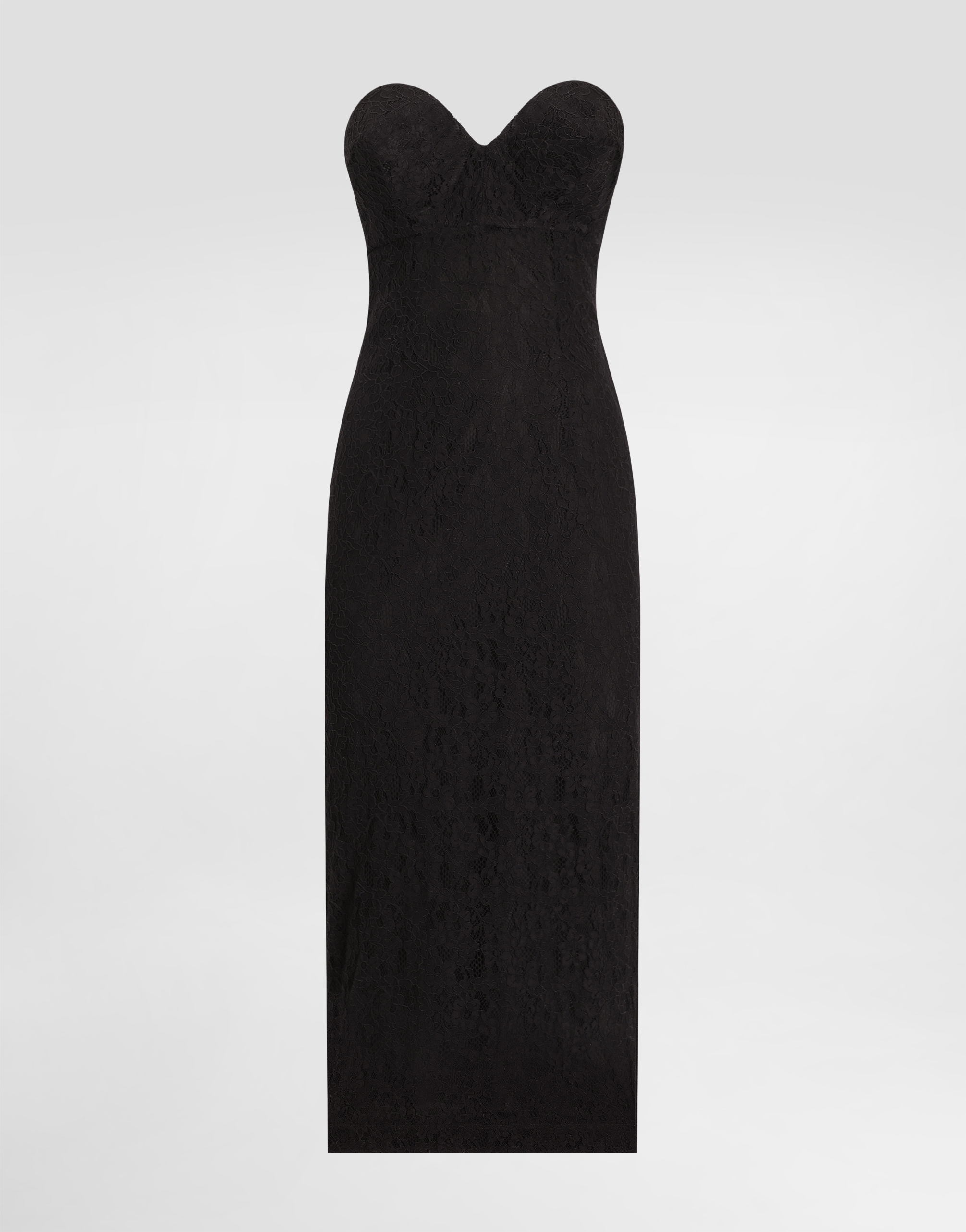 Dolce & Gabbana Strapless Lace Dress With Conical Cups In Black