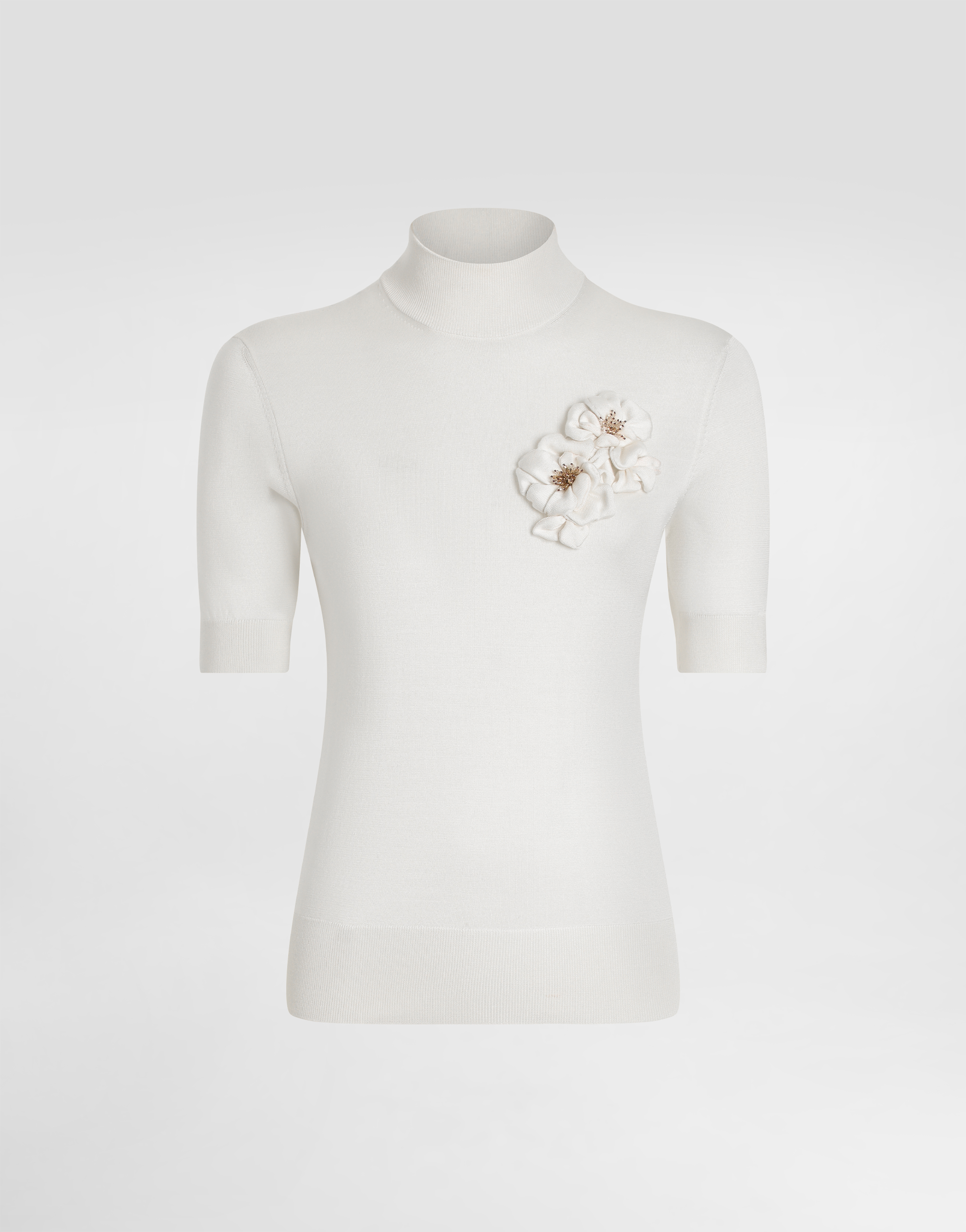 Dolce & Gabbana Embellished Turtleneck Silk Top In White