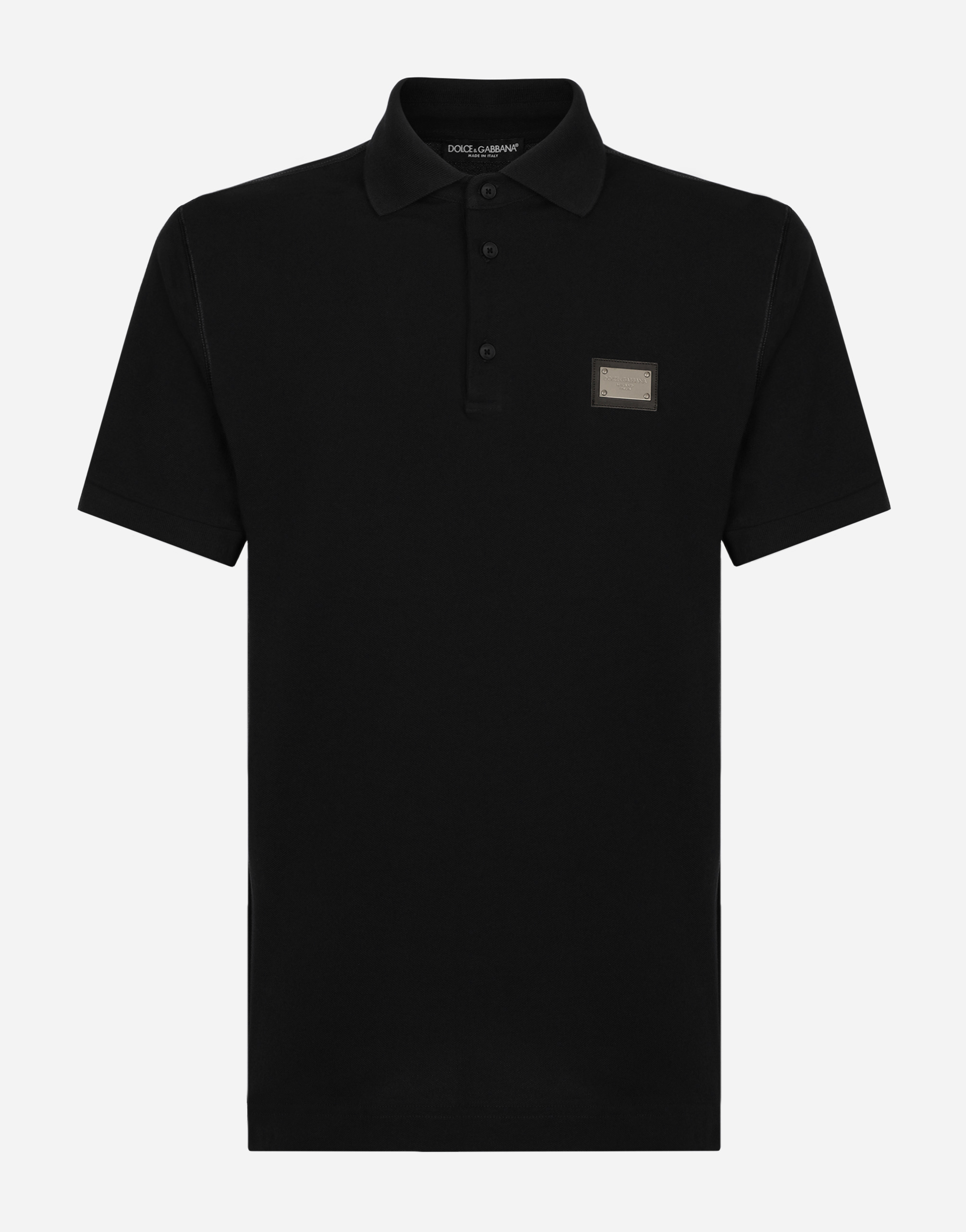 Shop Dolce & Gabbana Cotton Piqué Polo-shirt With Branded Tag In Black