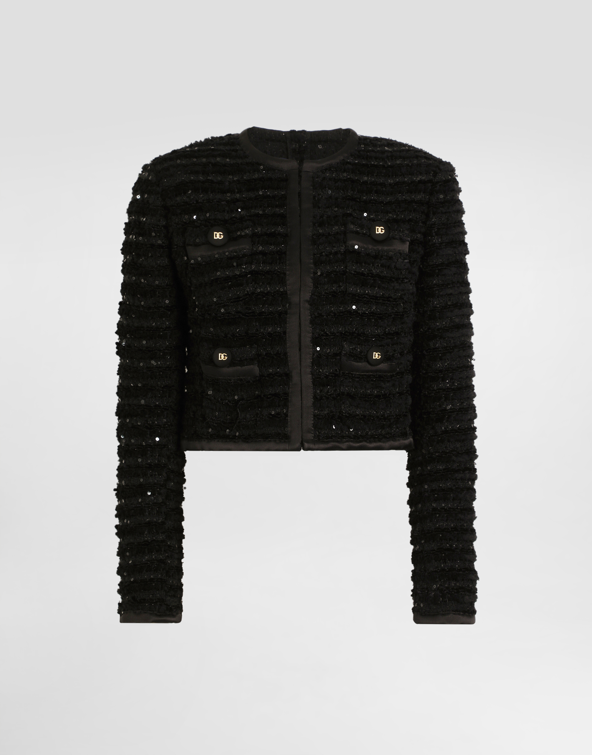 Dolce & Gabbana Short Single-breasted Tweed Jacket With Micro-sequin Embellishment In Black
