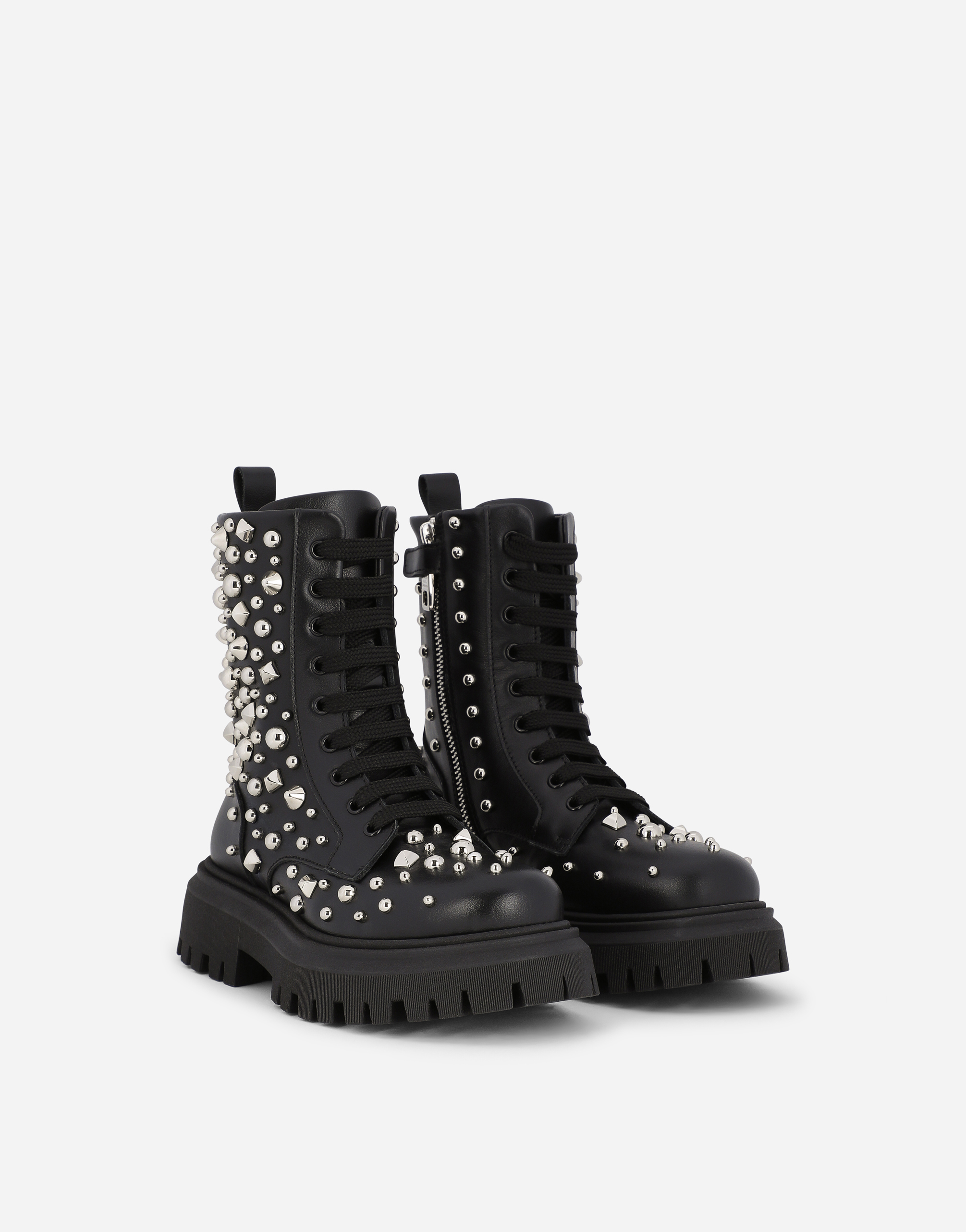 DOLCE & GABBANA STUDDED LEATHER COMBAT BOOTS