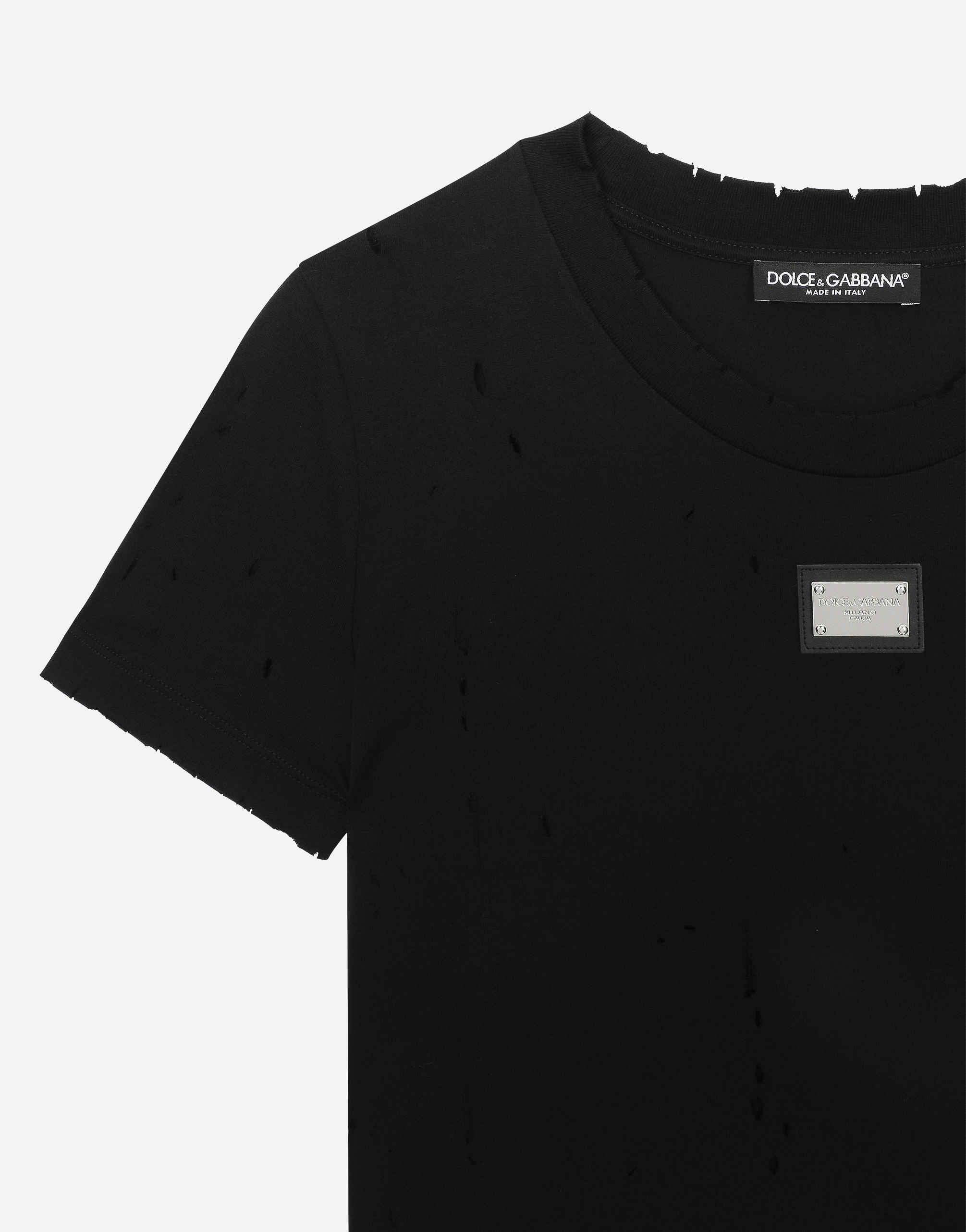 Shop Dolce & Gabbana Jersey T-shirt With Rips And Dolce&gabbana Tag In Black