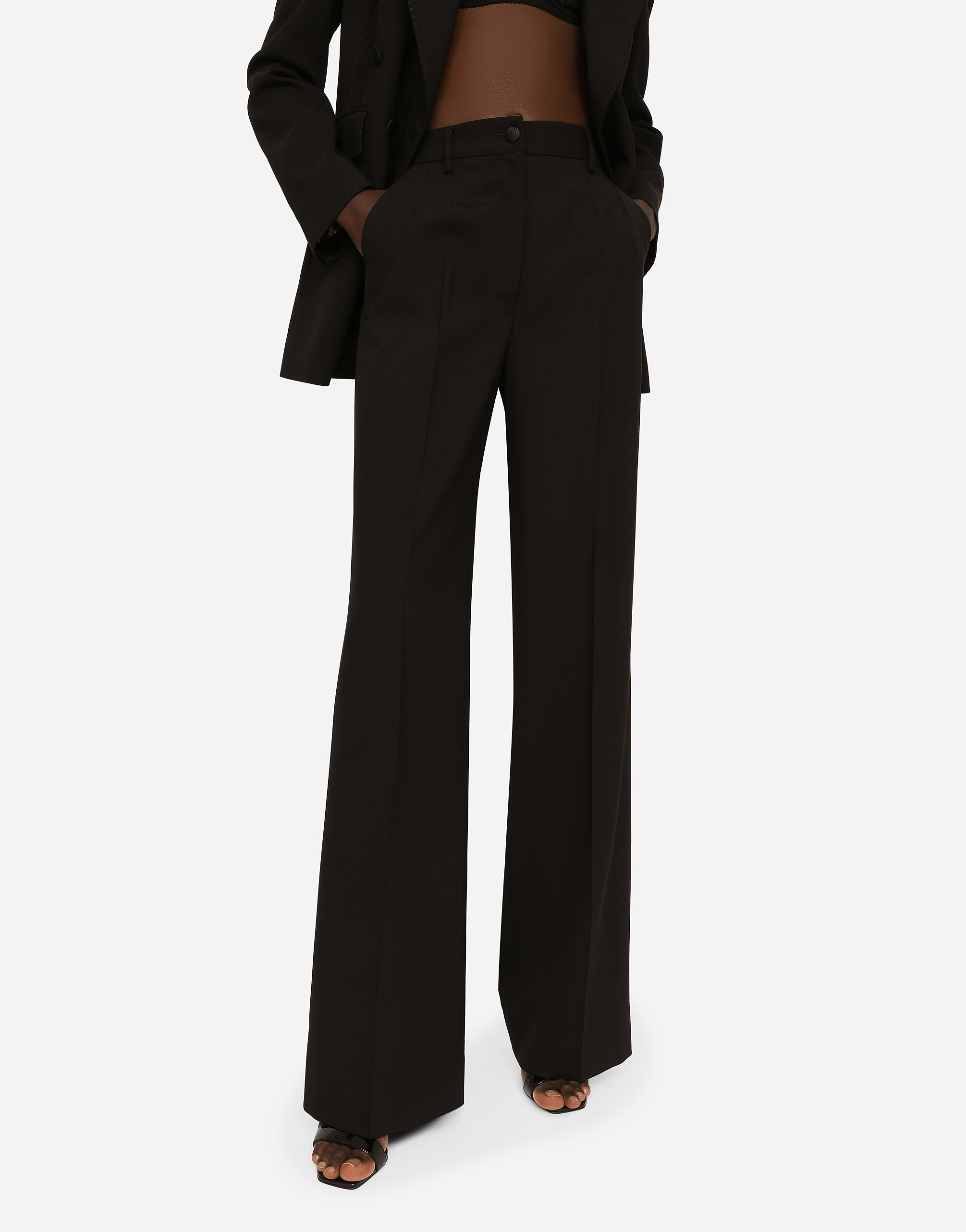 Dolce & Gabbana Flared Woolen Pants In Black