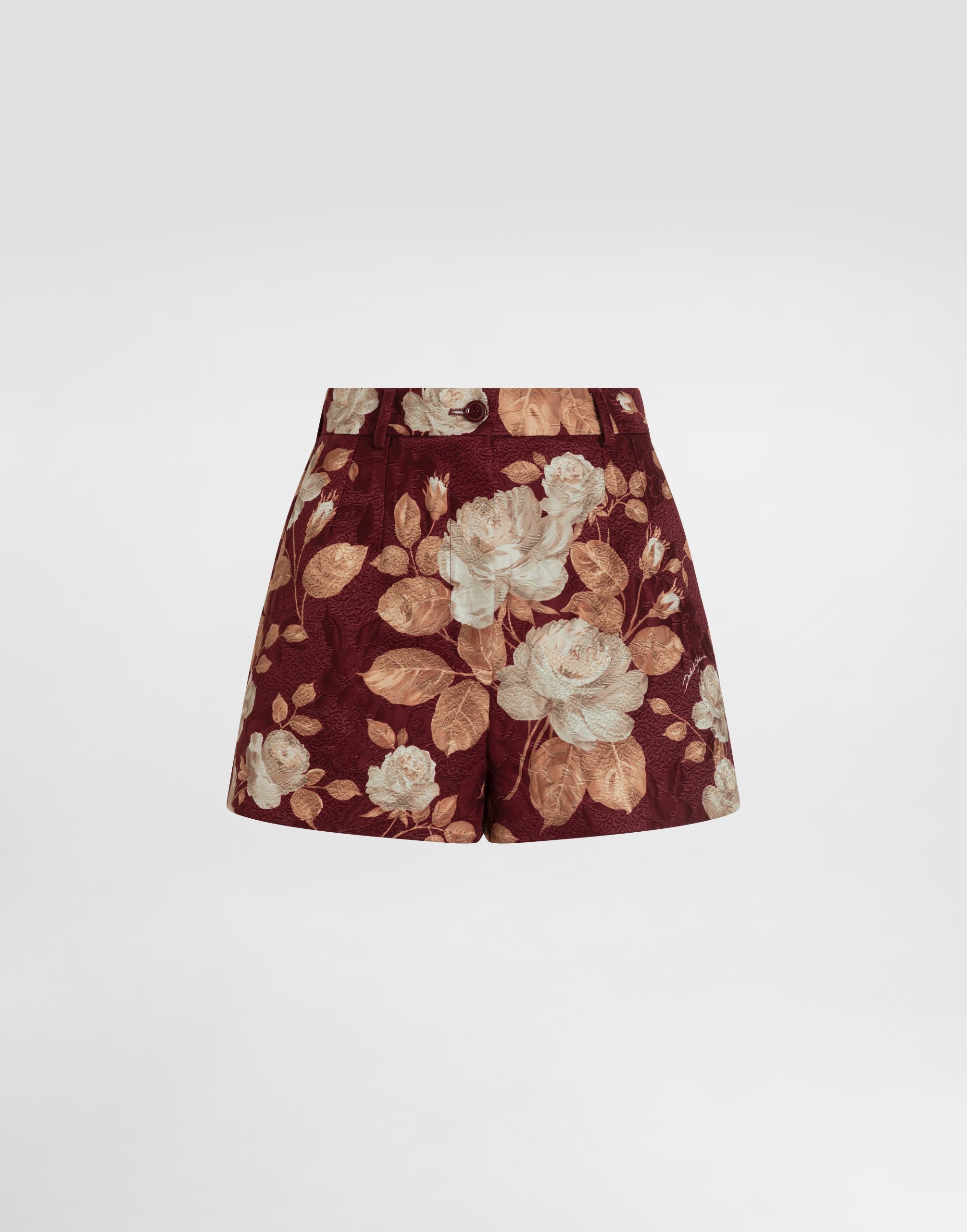 Vintage rose-print brocade shorts