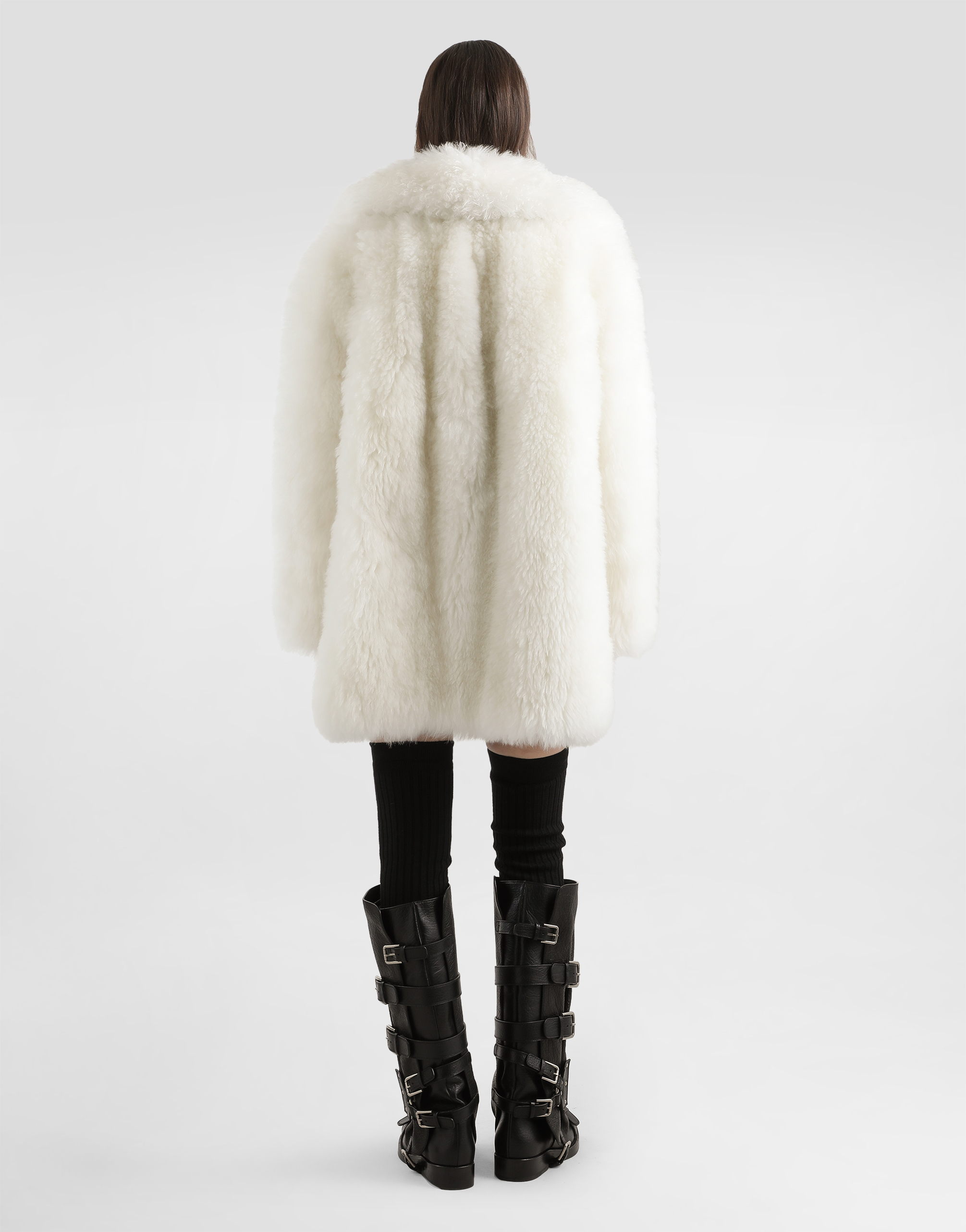Dolce & Gabbana Single-breasted Coat With Faux Fur In White
