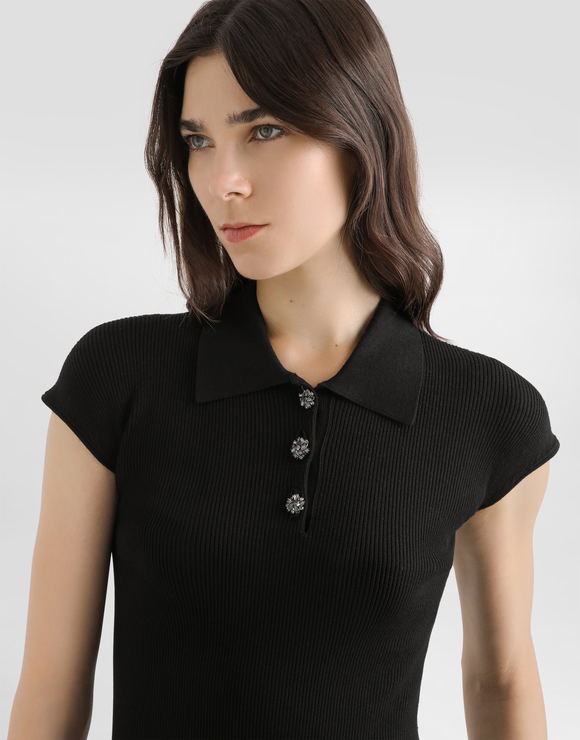 Dolce & Gabbana Ribbed Polo Sweater In Black