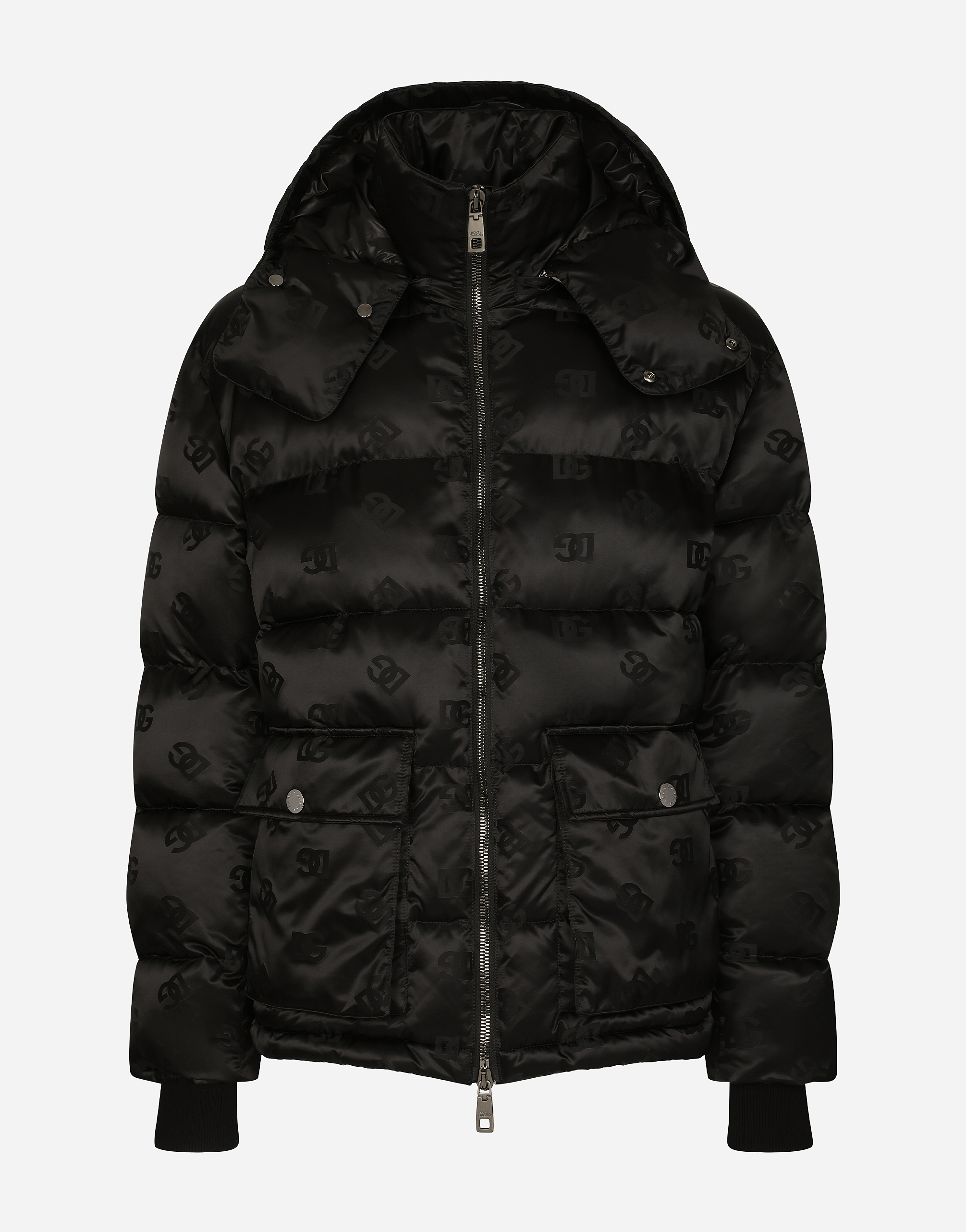 Dolce & Gabbana Dg Satin Jacquard Jacket With Hood In Black